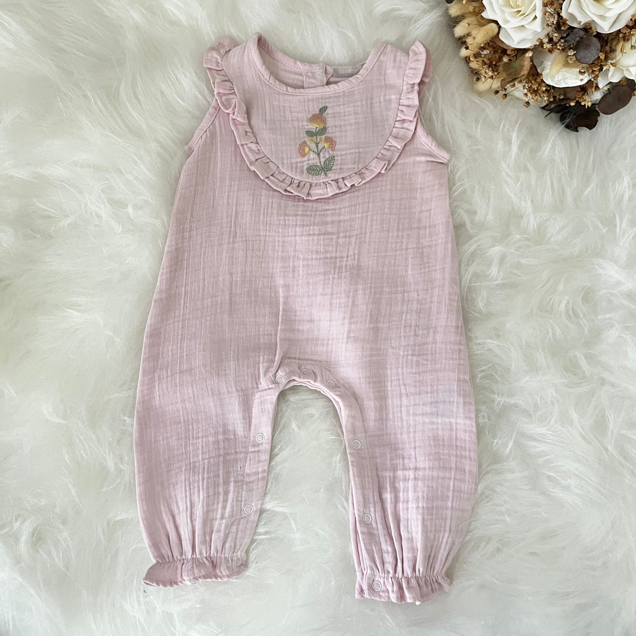 Kız Bebek Çiçek Desenli Tulum Pembe Renk