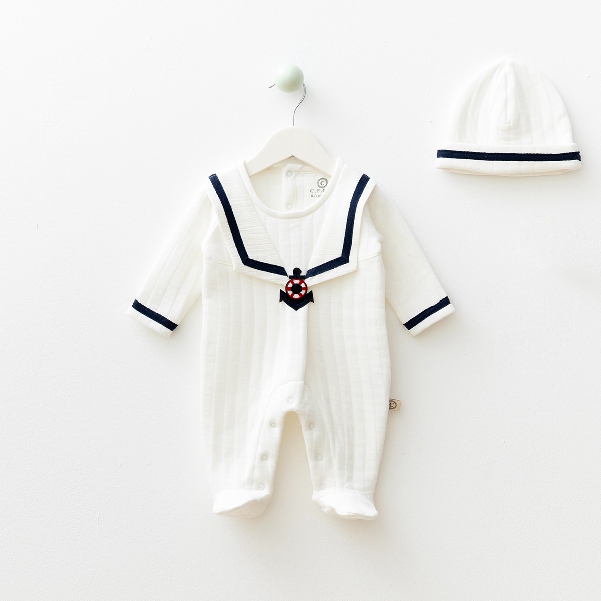 Erkek Bebek 3-6-9 Ay Denizci Kapitone Tulum %100 Pamuk