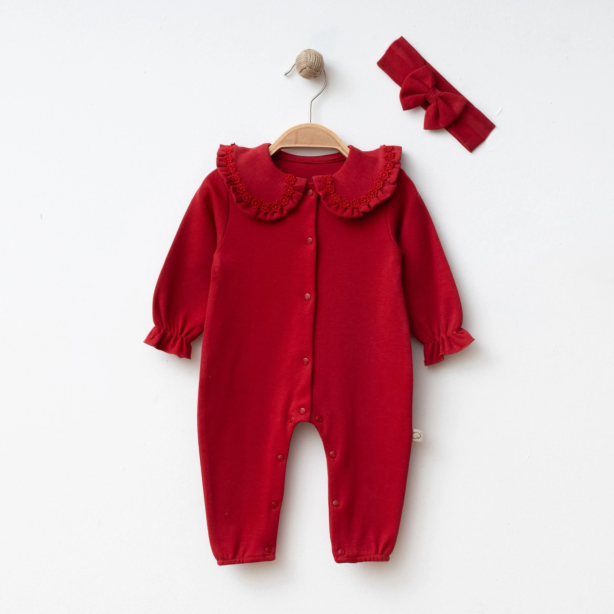 Kız Bebek Dantelli Yakalı Kırmızı Renk Tulum