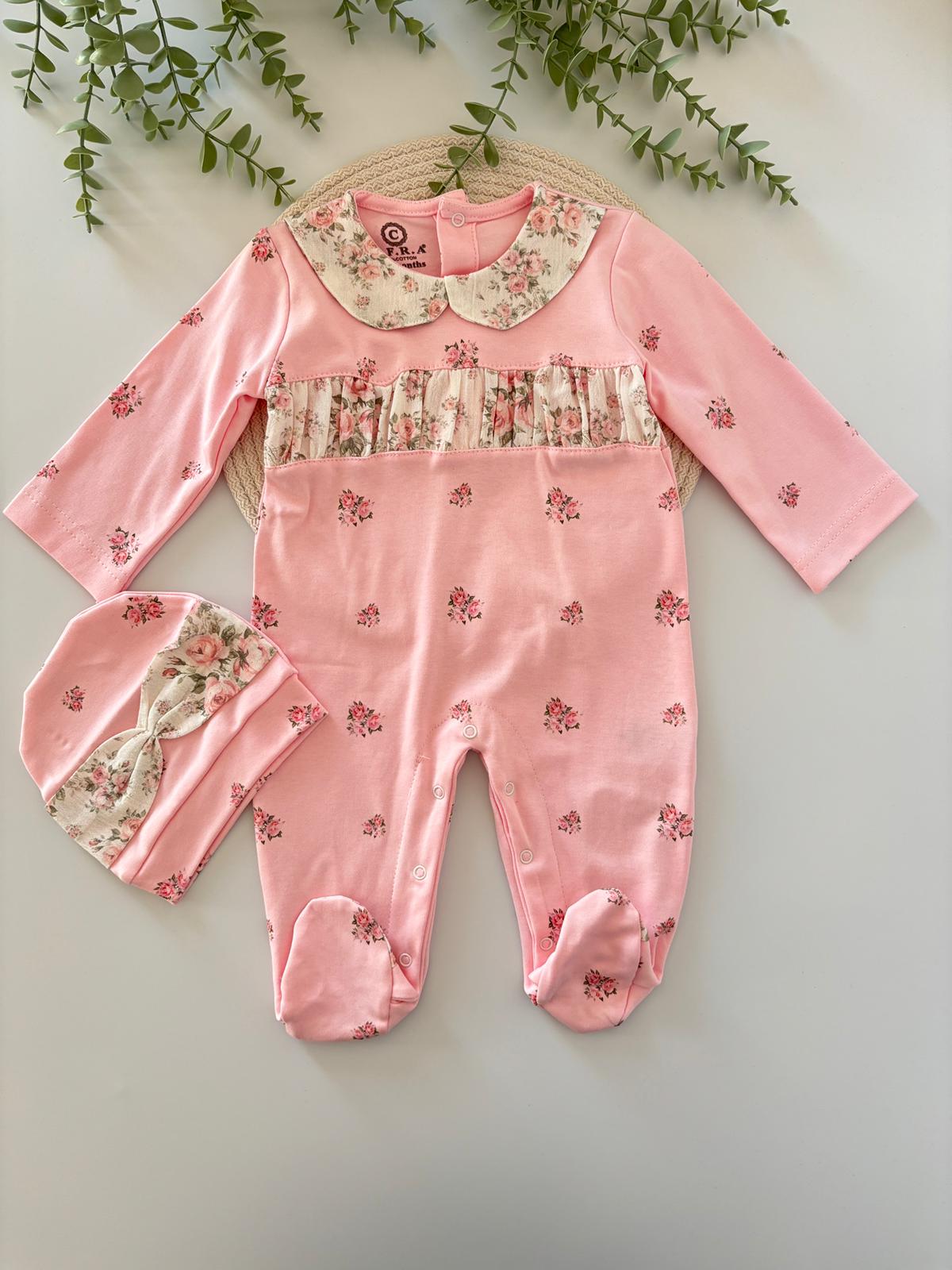 Kız Bebek 3-6-9 Ay Bebe Yaka Penye Tulum Pembe Renk