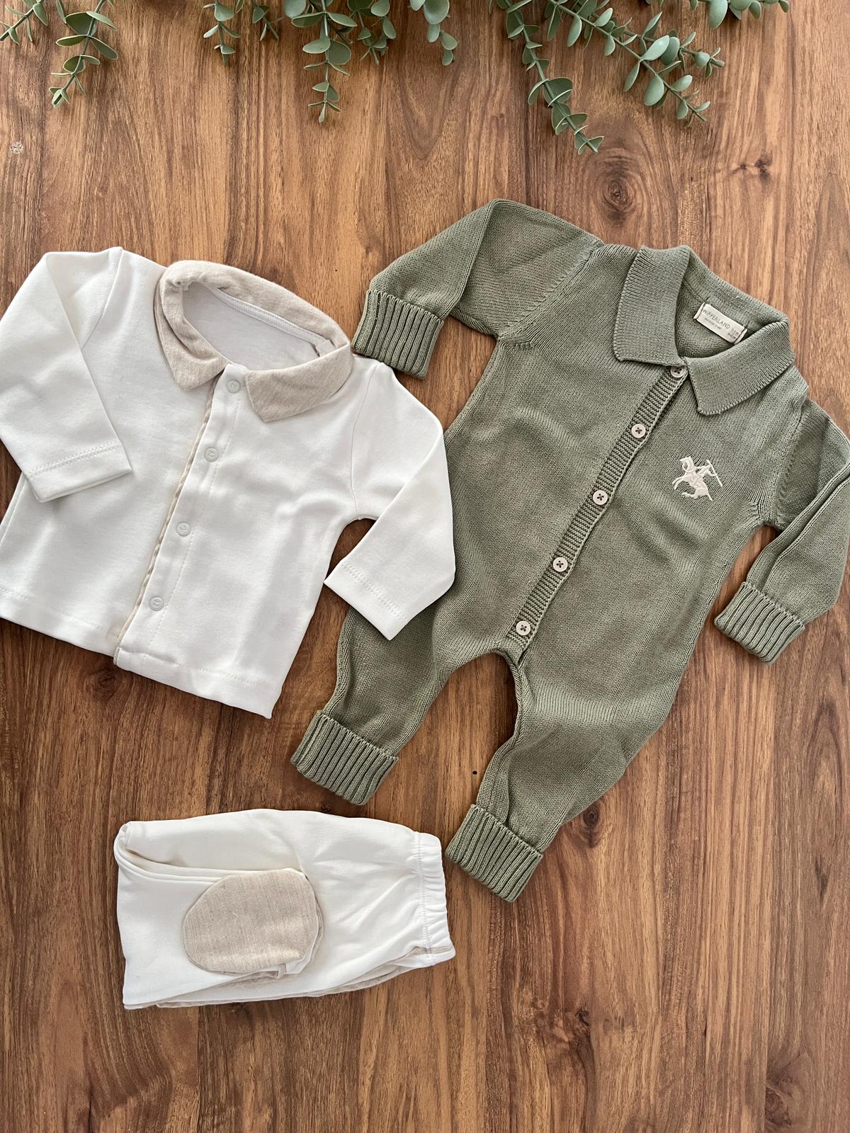 Erkek Bebek 0-3 Ay Dustin 10'lu Polo Yaka Yeşil Renk Hastane Çıkış Seti