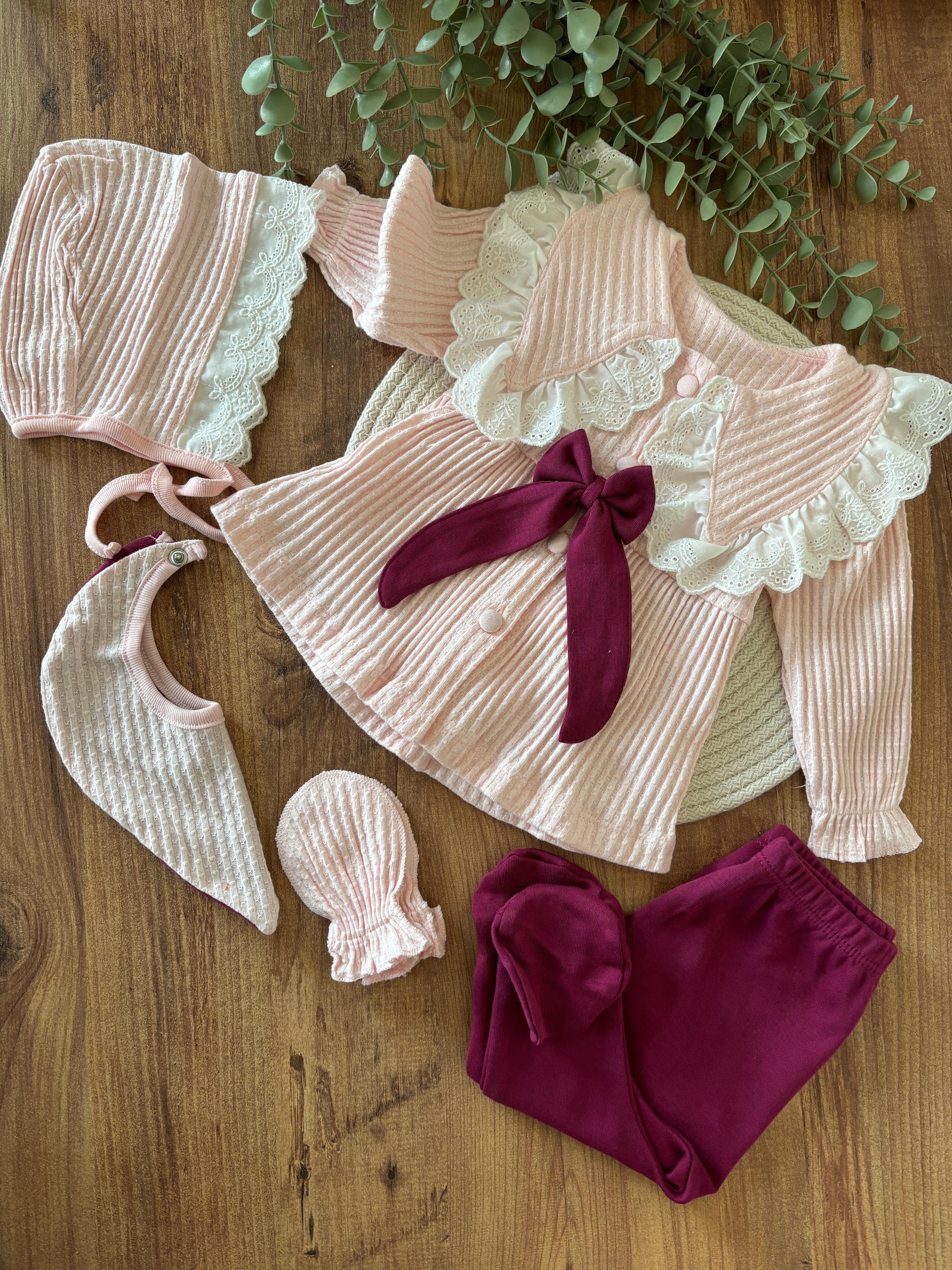 Kız Bebek 0-3 Ay Mary 5’li Set Mürdüm Renk