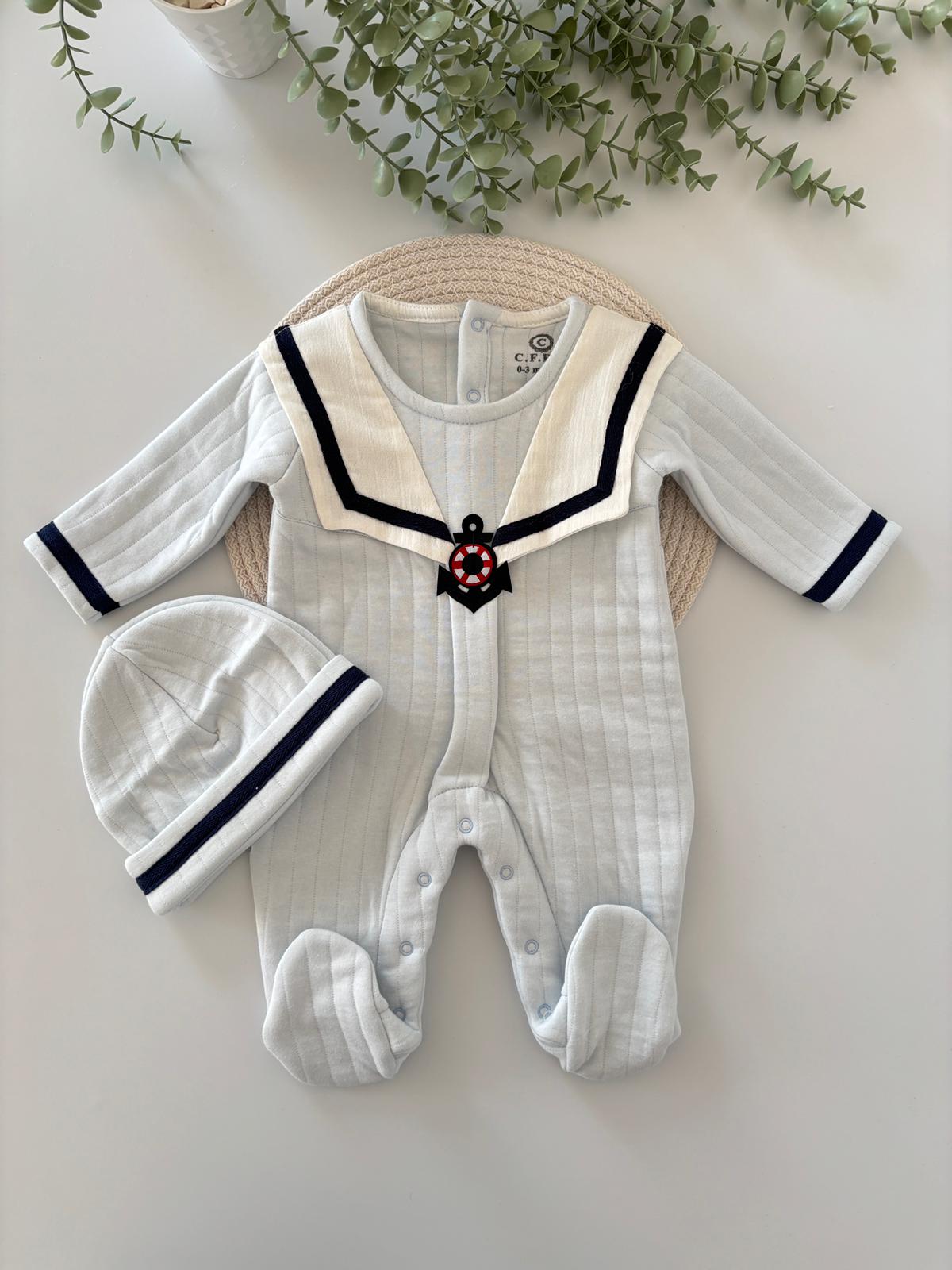 Erkek Bebek Premium Bahriyeli Tulum Mavi Renk