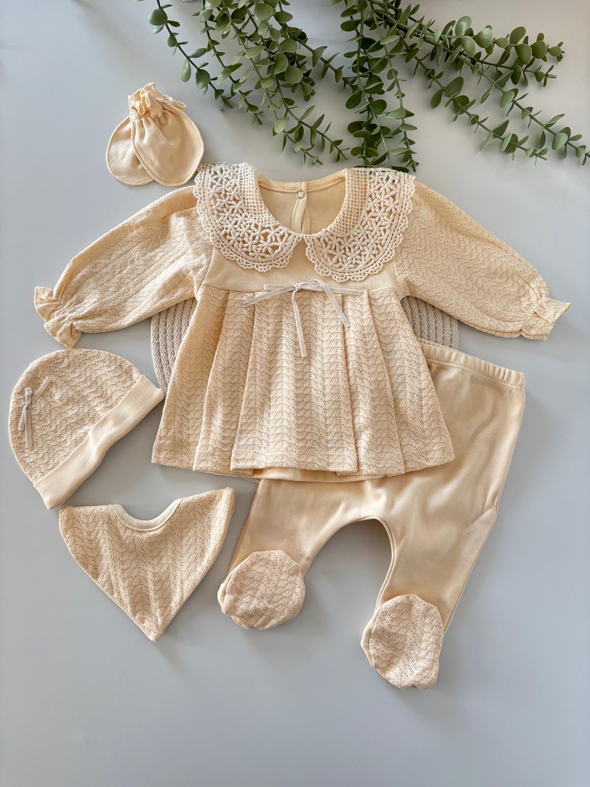 Kız Bebek 0-3 Ay NATALIA 5’li Hastane Çıkış Seti Krem Renk