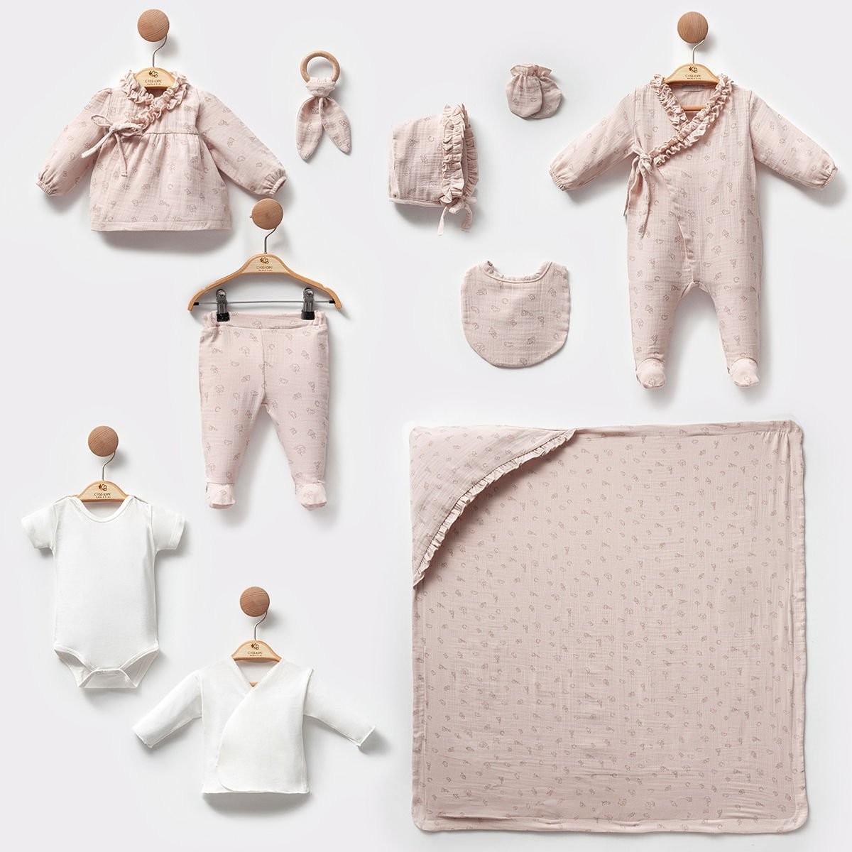 Kız Bebek Pamuklu Figür Baskılı Müslin 10'lu Set