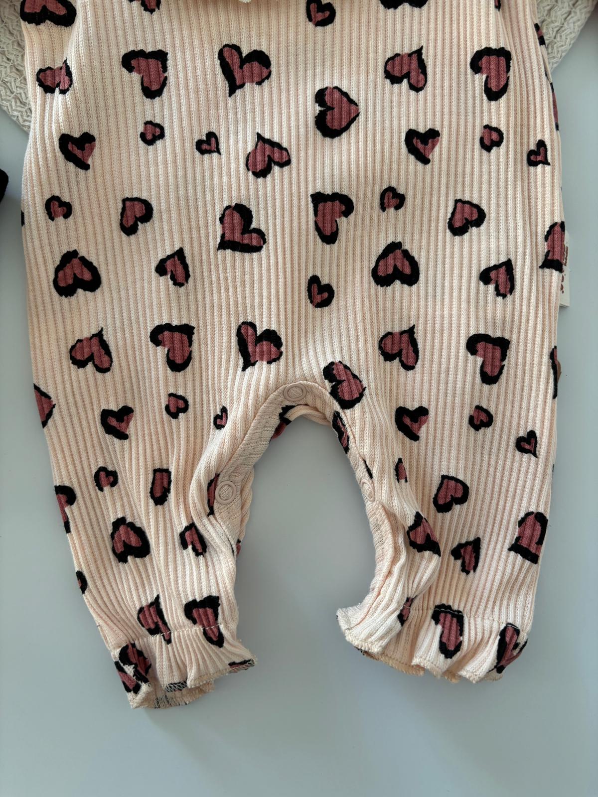 Kız Bebek Kalpli Bandanalı Tulum Gül Kurusu Renk