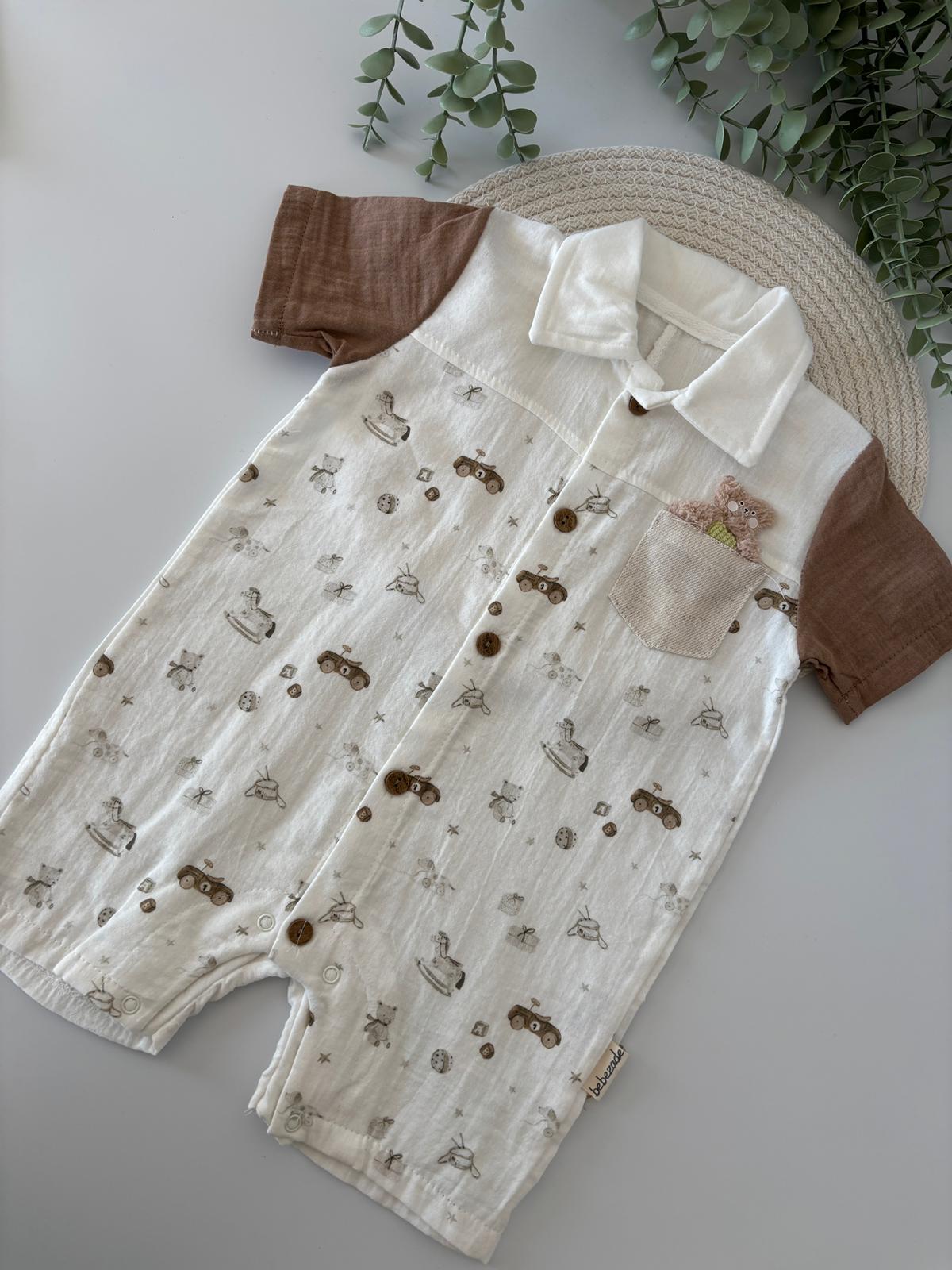 Erkek Bebek Araba ve At Baskılı Tulum