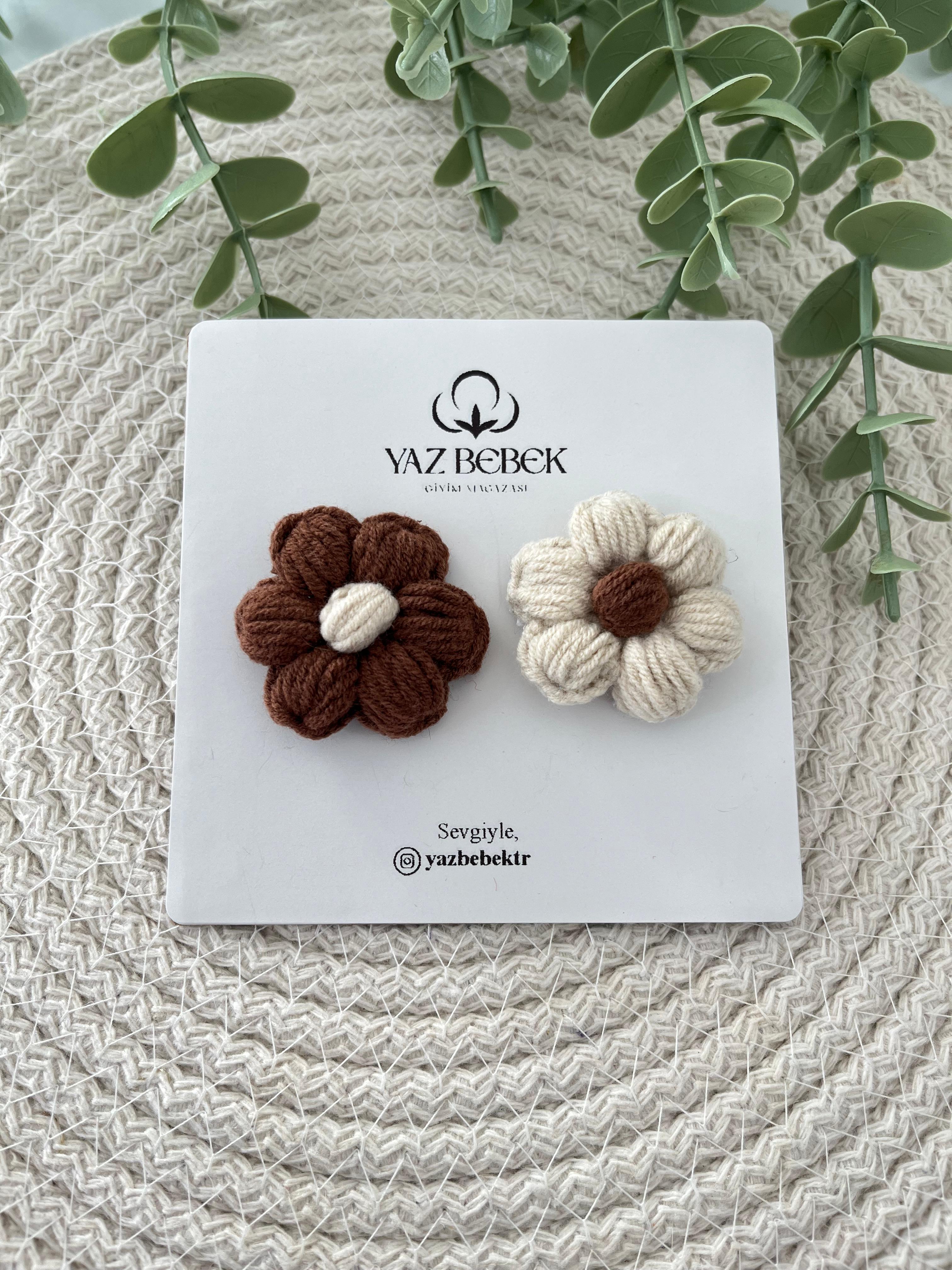 El Örgüsü Kahve Krem Papatya Toka Seti (2'li)