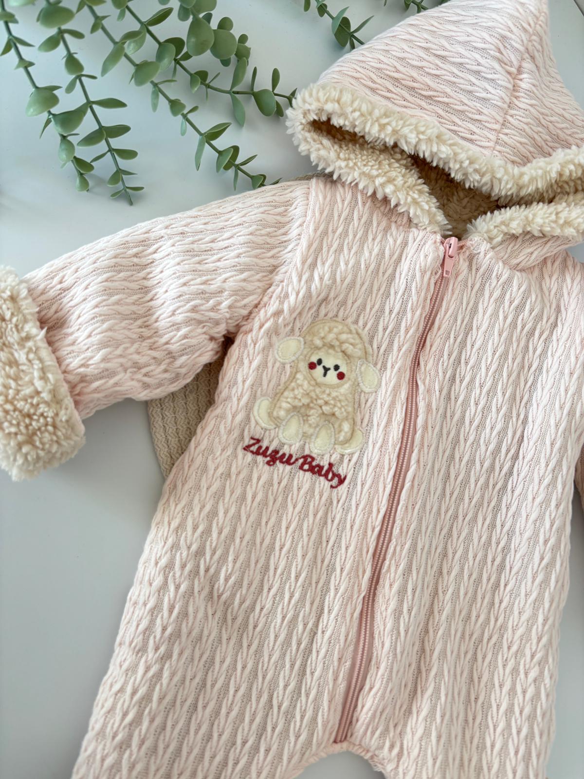 Kız Bebek 0-3 Ay Jakarlı Kuzu Astarlı Kışlık Tulum