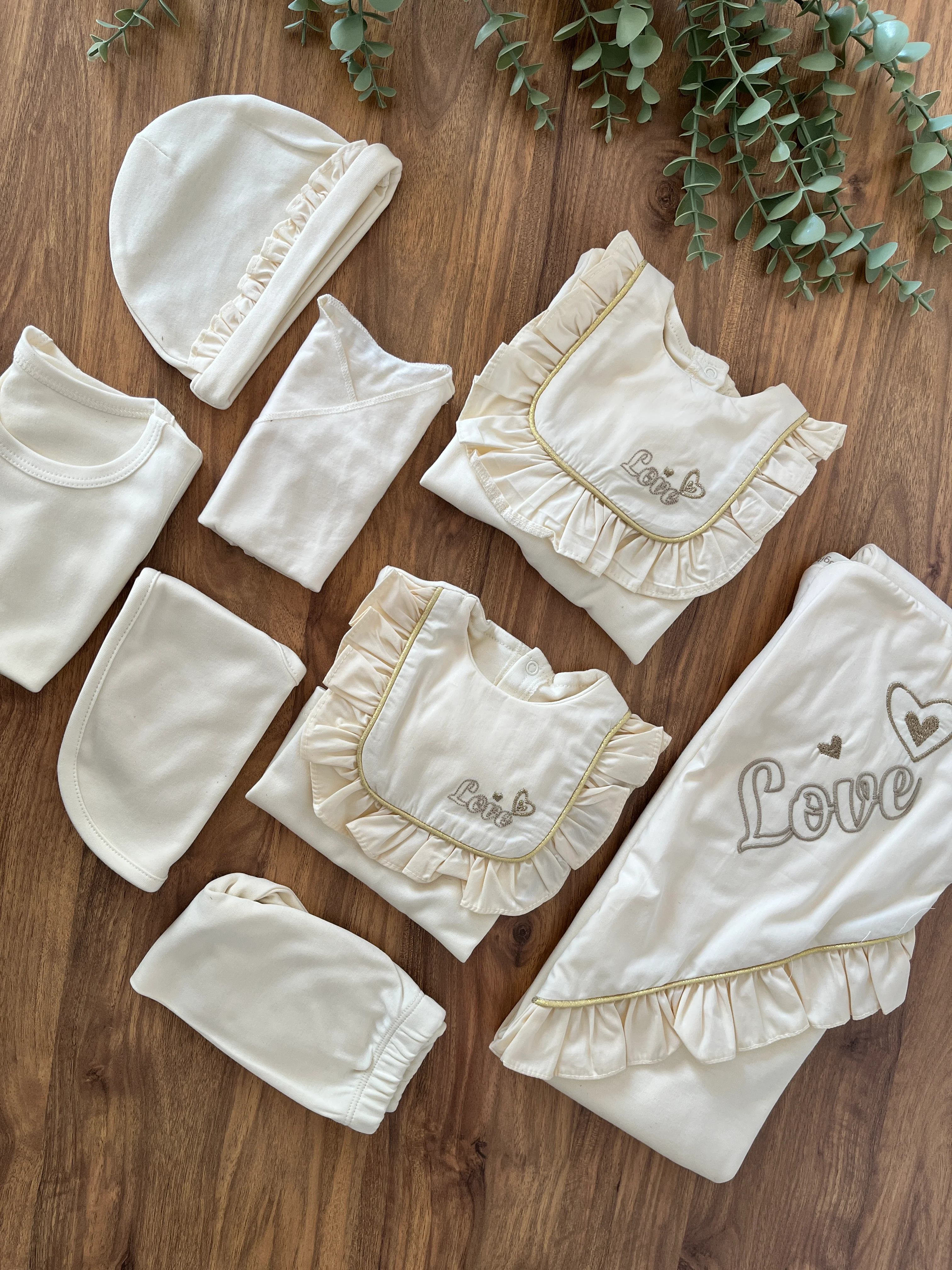 Kız Bebek Pamuklu 0-3 Ay Kalpli Love Naturel 10'lu Hastane Çıkışı