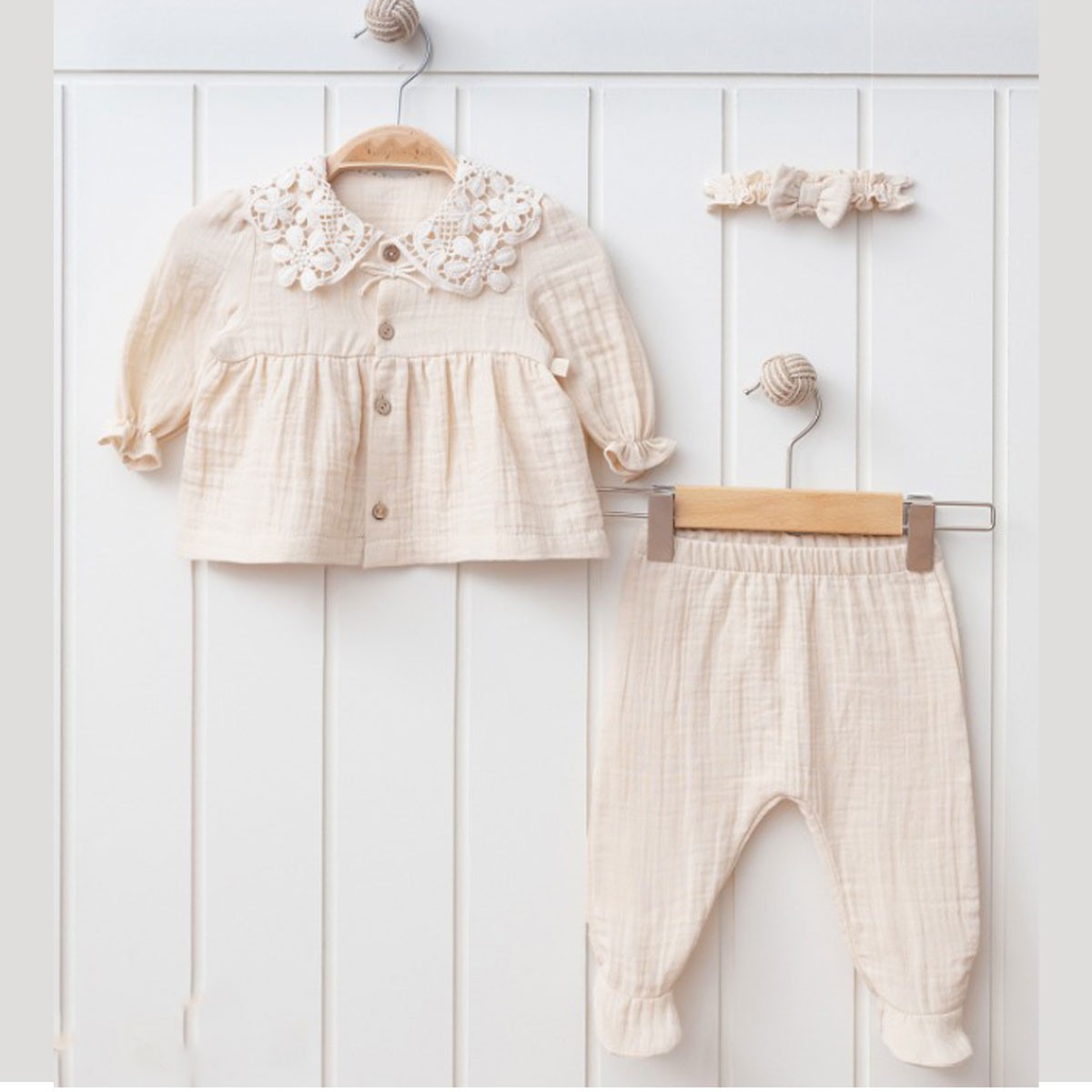 Kız Bebek Premium 0-3 Ay Saç Bandanalı Müslin Set