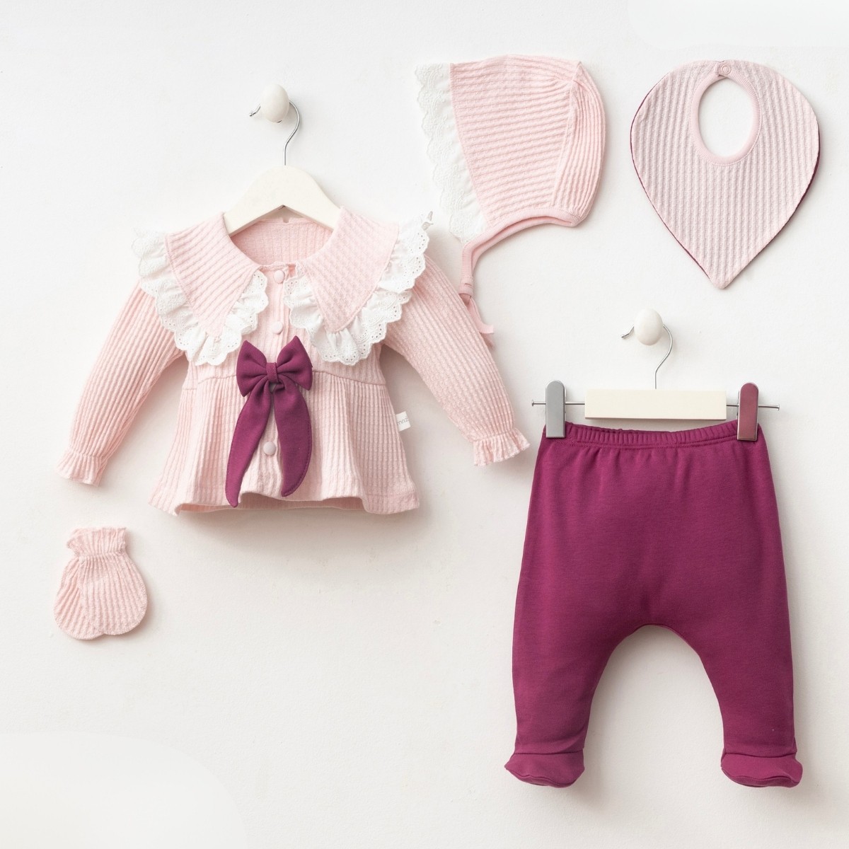 Kız Bebek 0-3 Ay Mary 5’li Set Mürdüm Renk