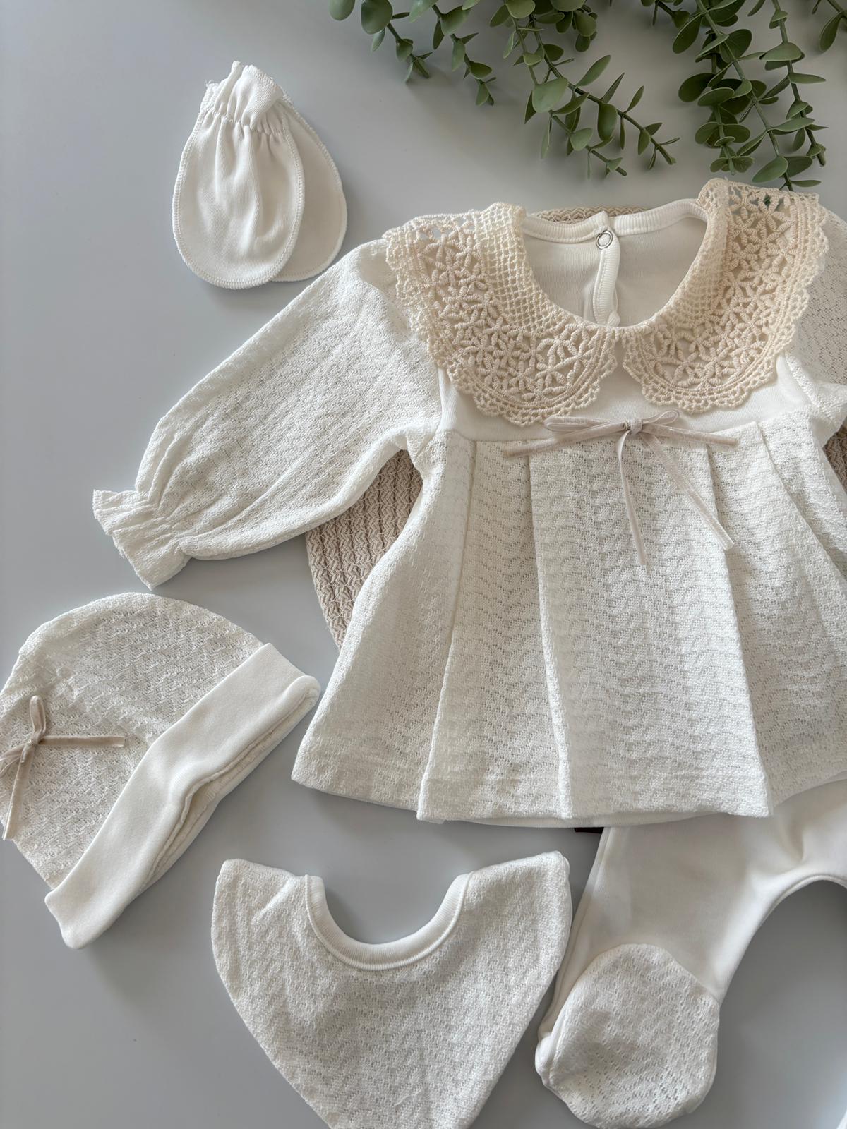 Kız Bebek 0-3 Ay NATALIA 5’li Hastane Çıkış Seti Ekru Renk