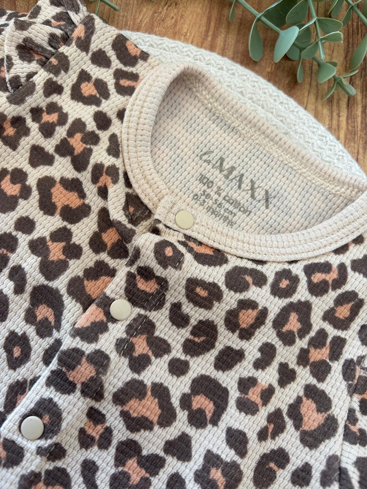 Kız Bebek Leopar Desenli Şapkalı Tulum