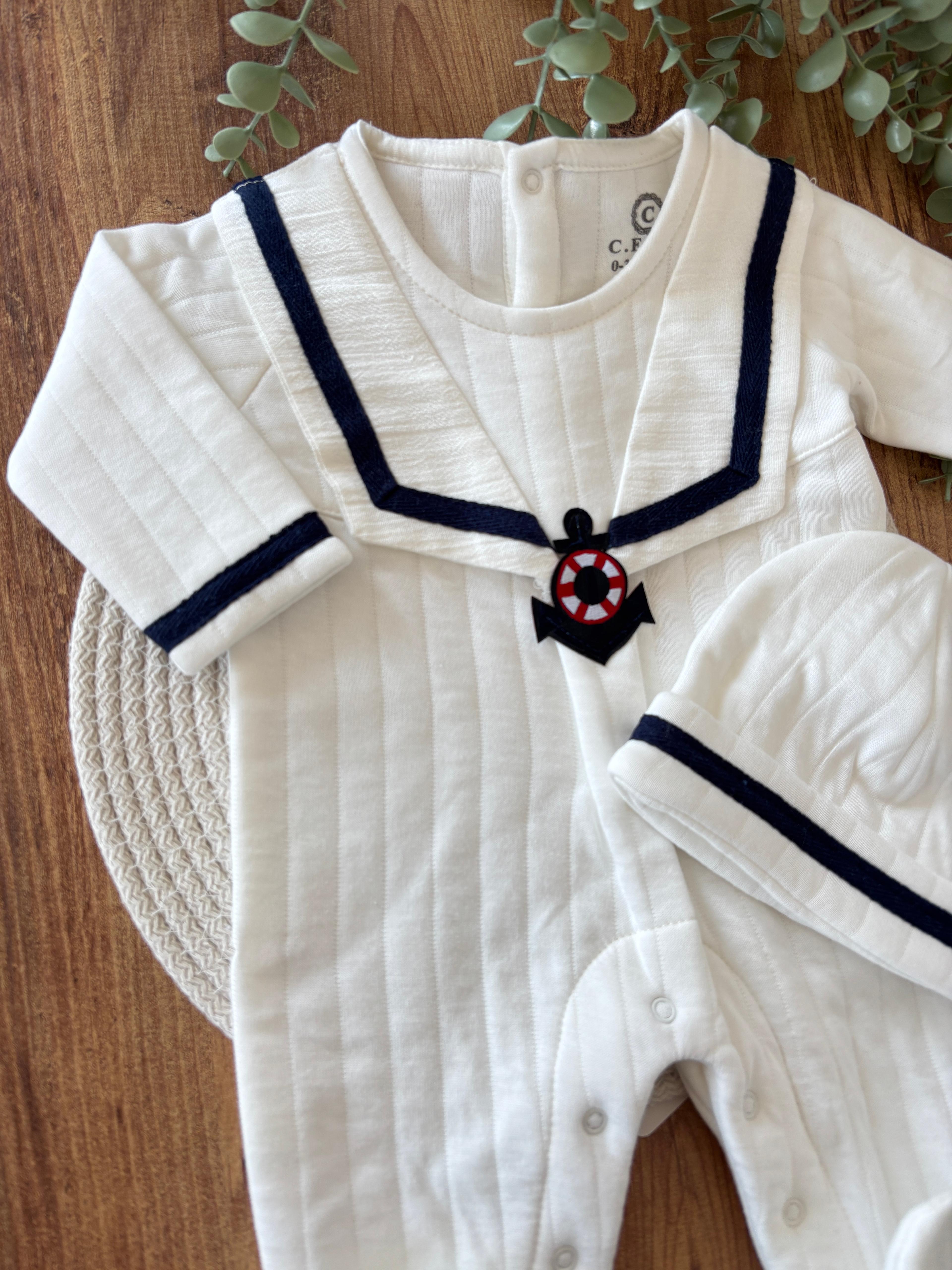 Erkek Bebek 3-6-9 Ay Denizci Kapitone Tulum %100 Pamuk