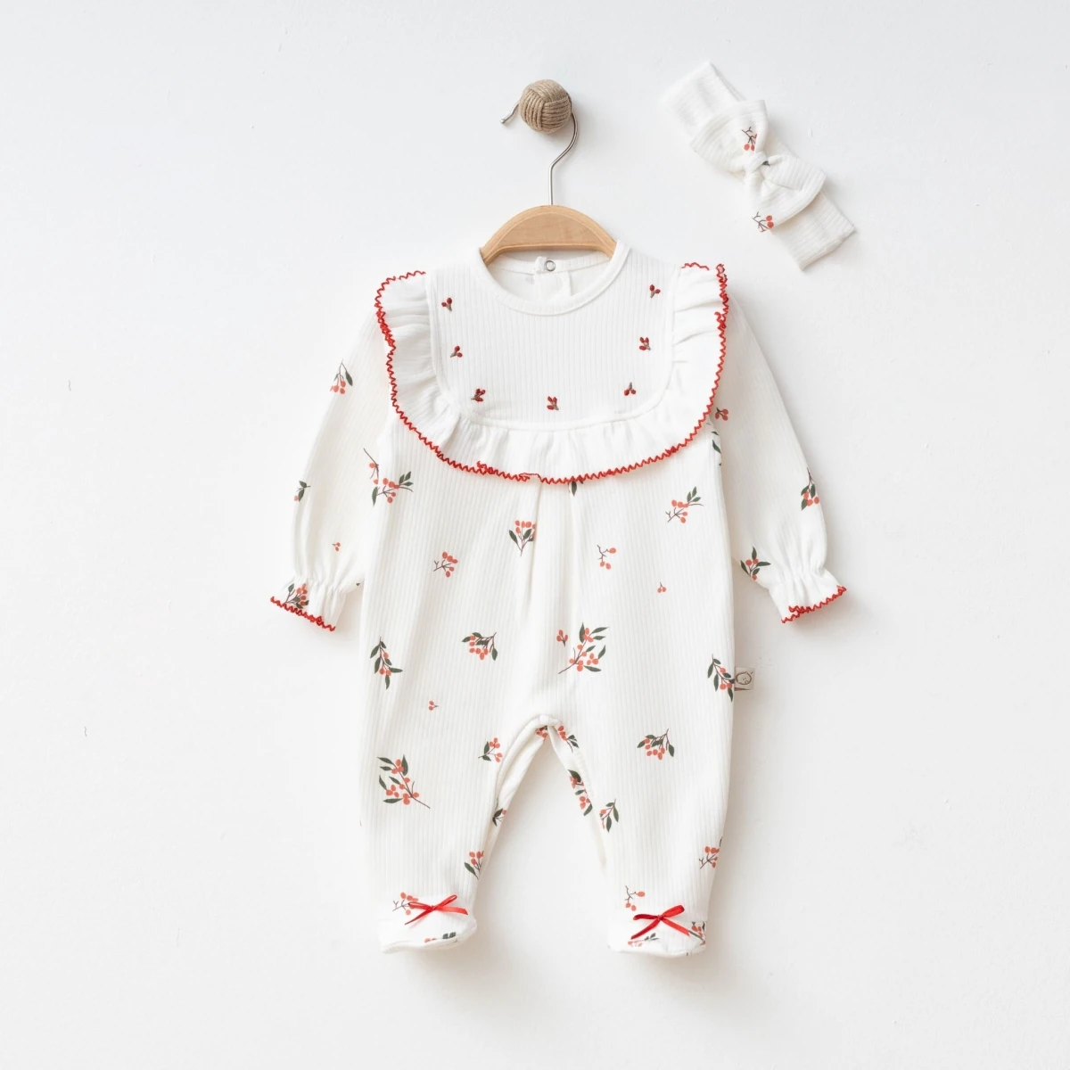 Kız Bebek 0-3-6 Ay Kokina Desenli Tulum Ekru Renk