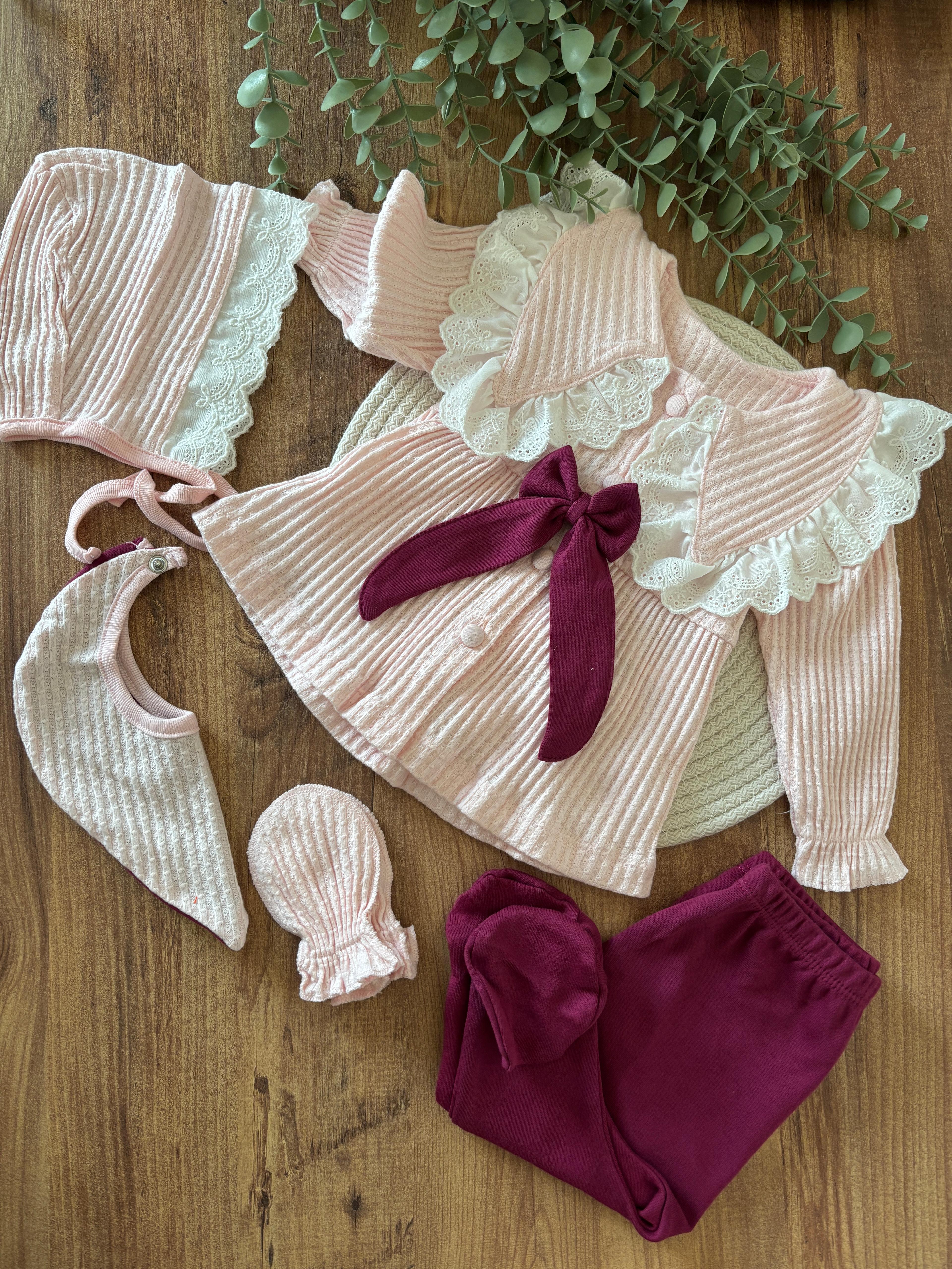 Kız Bebek 0-3 Ay Mary 5’li Set Mürdüm Renk