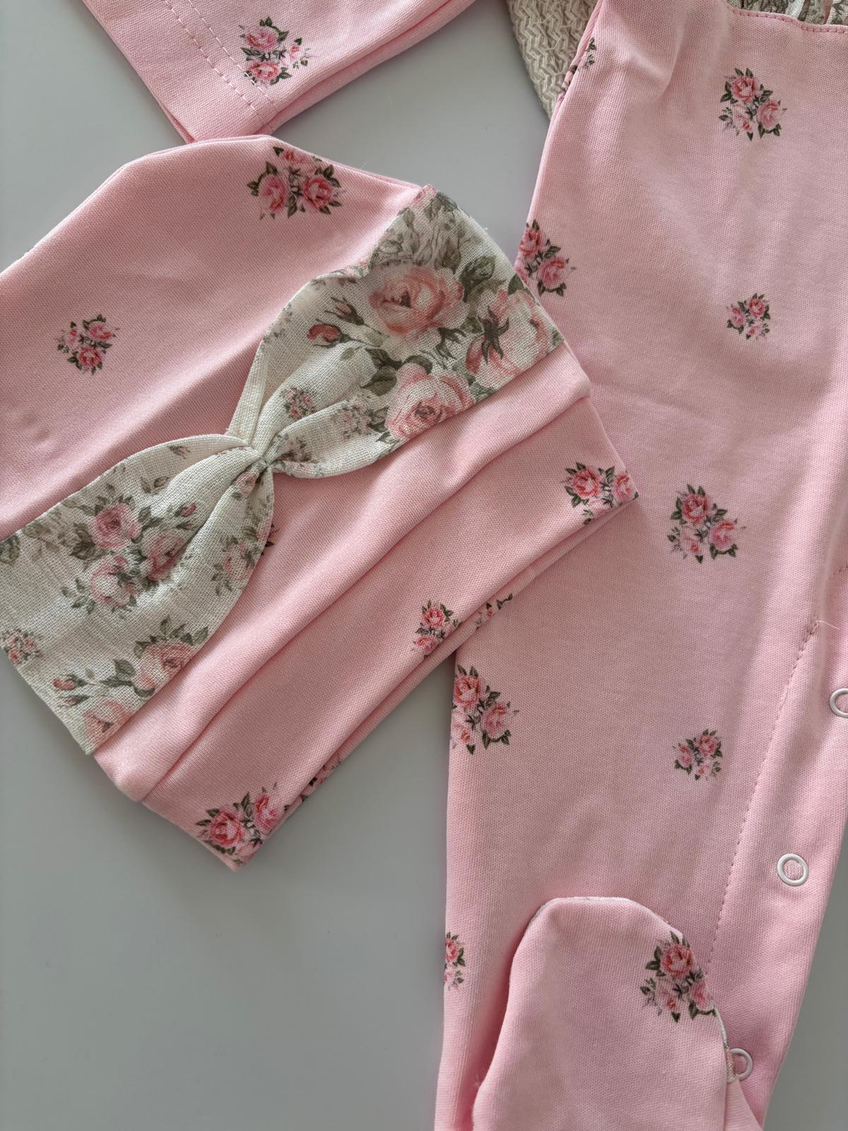 Kız Bebek 3-6-9 Ay Bebe Yaka Penye Tulum Pembe Renk