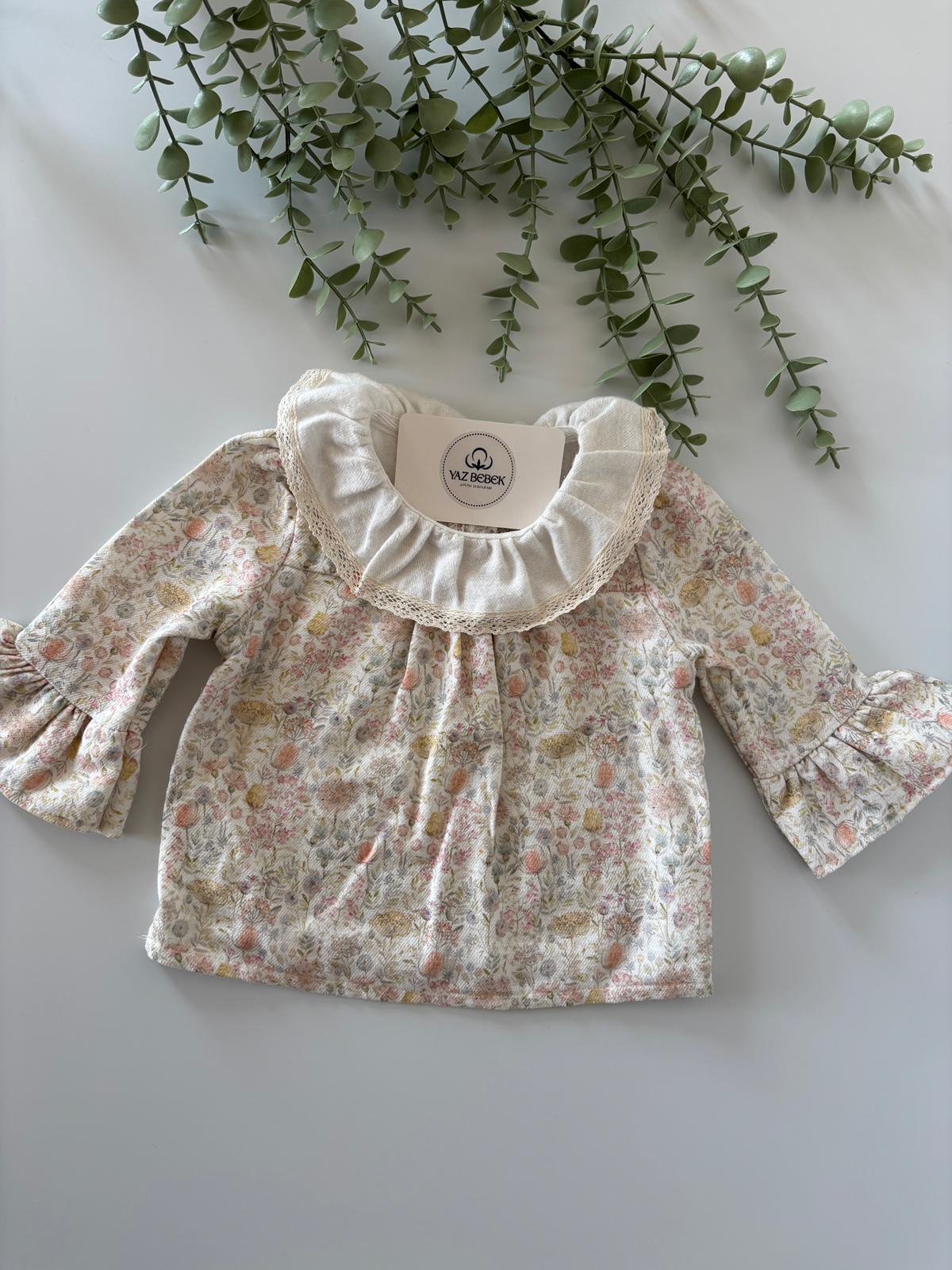 Kız Bebek 6-24 Ay Çiçekli 2’li Takım Bej Renk