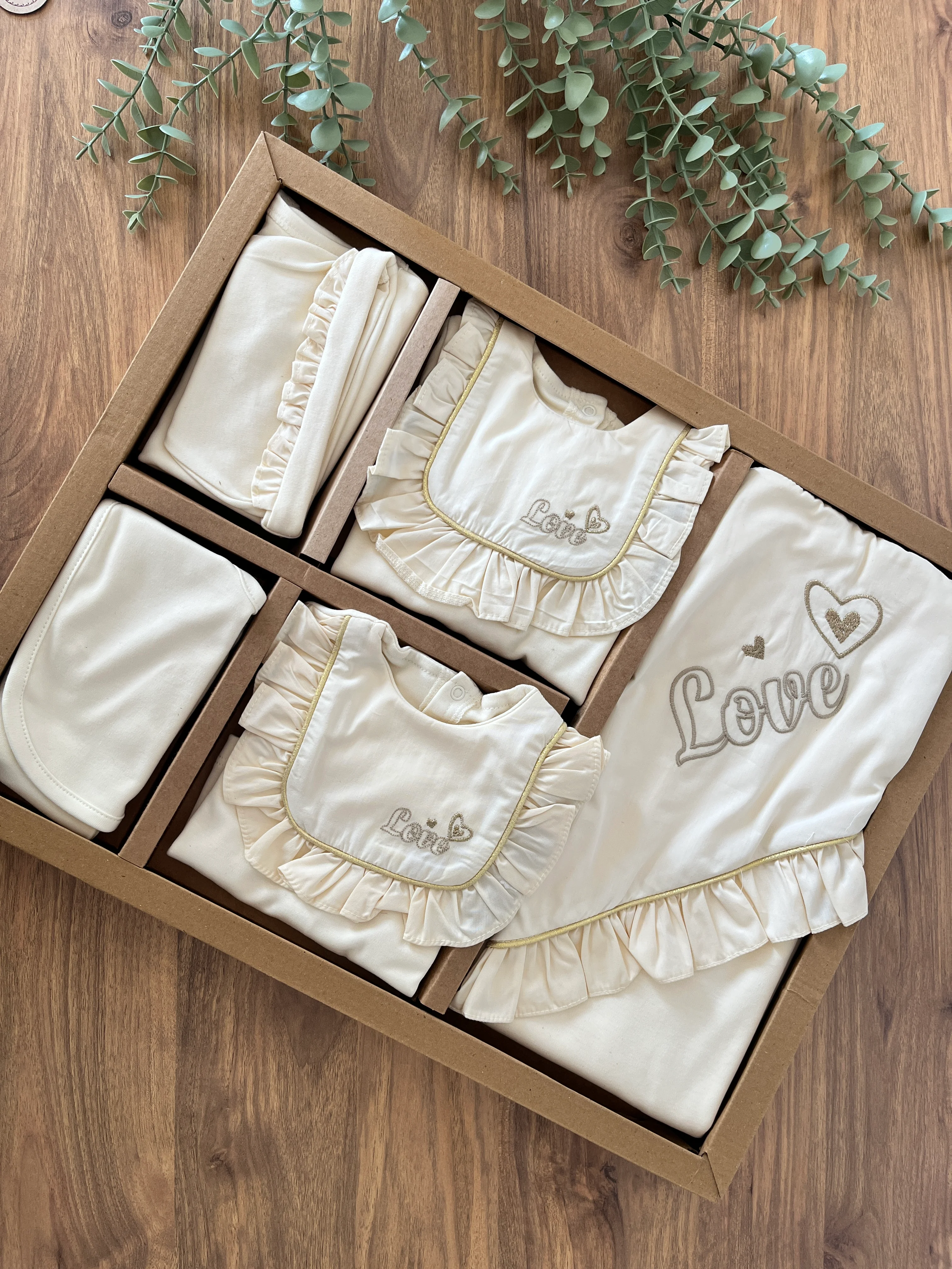 Kız Bebek Pamuklu 0-3 Ay Kalpli Love Naturel 10'lu Hastane Çıkışı