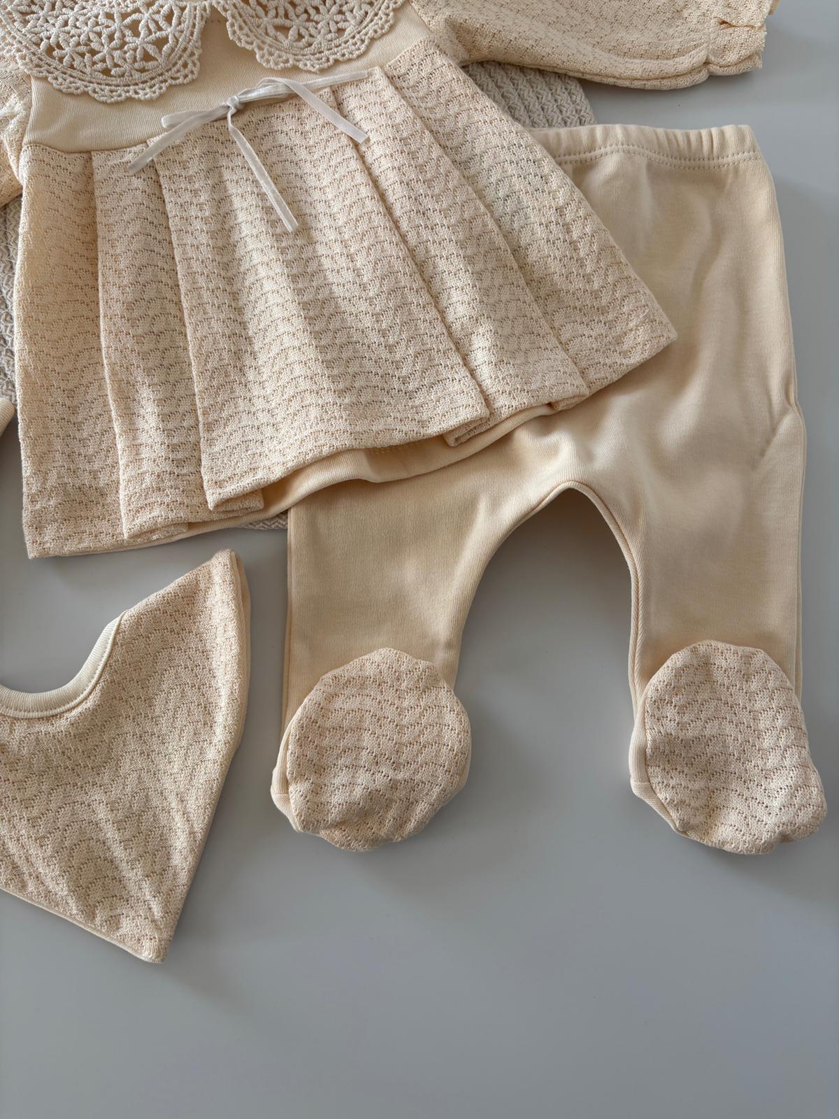 Kız Bebek 0-3 Ay NATALIA 5’li Hastane Çıkış Seti Krem Renk