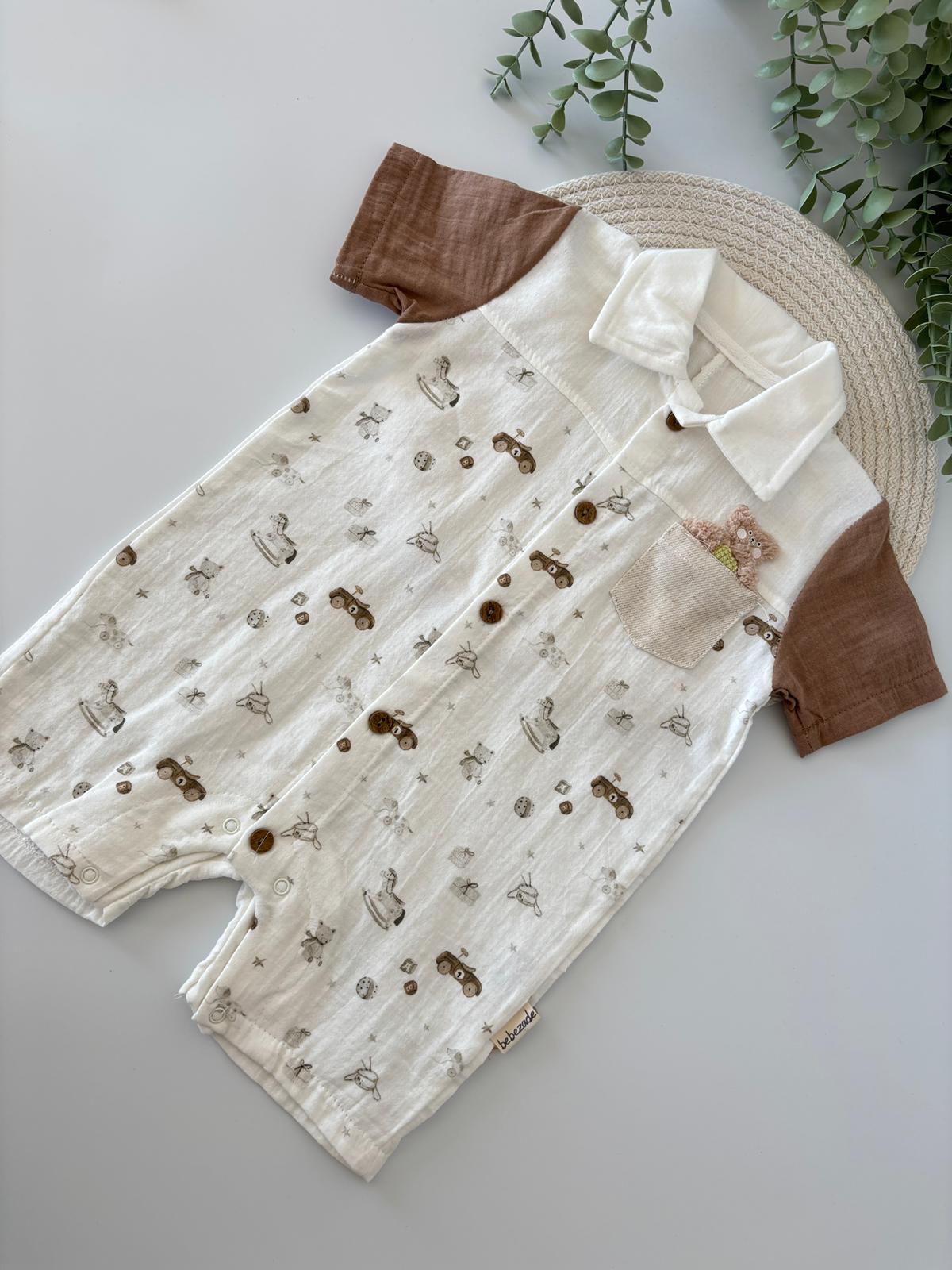 Erkek Bebek Araba ve At Baskılı Tulum