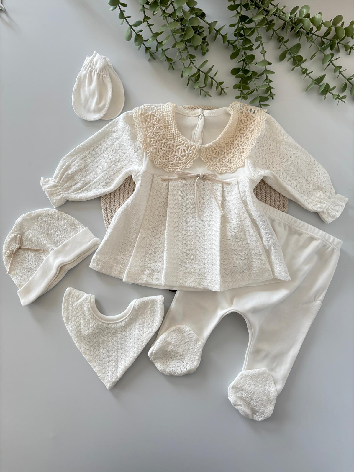 Kız Bebek 0-3 Ay NATALIA 5’li Hastane Çıkış Seti Ekru Renk