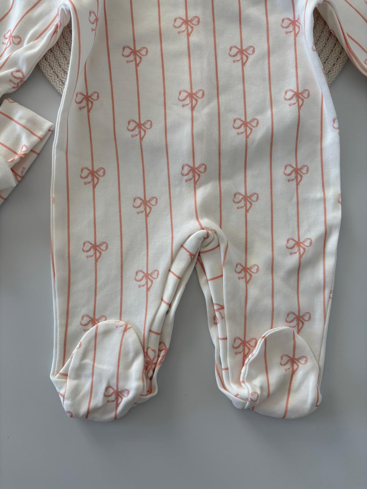 Kız Bebek Pamuklu Fiyonk Baskılı Tulum Somon Renk