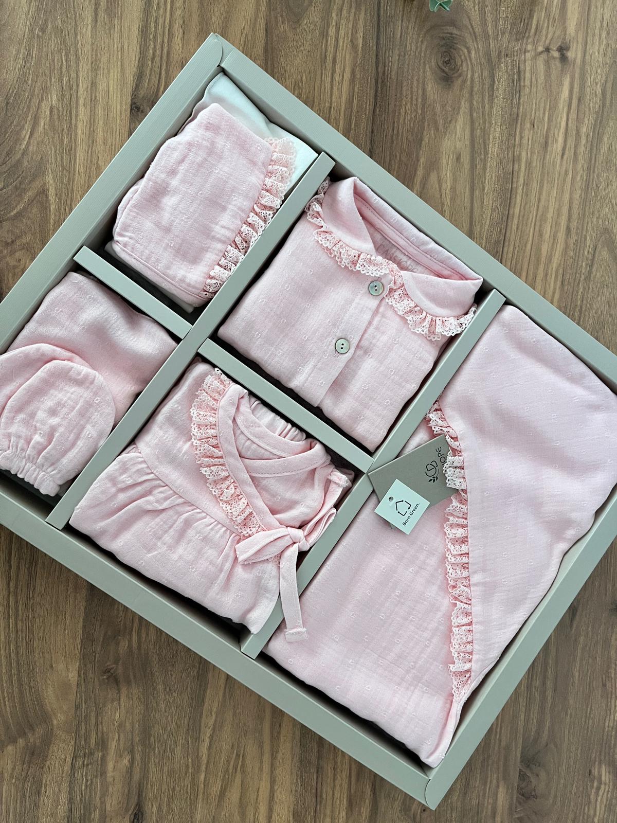 Kız Bebek Pamuklu 10 Parça Müslin Hastane Çıkışı Pembe