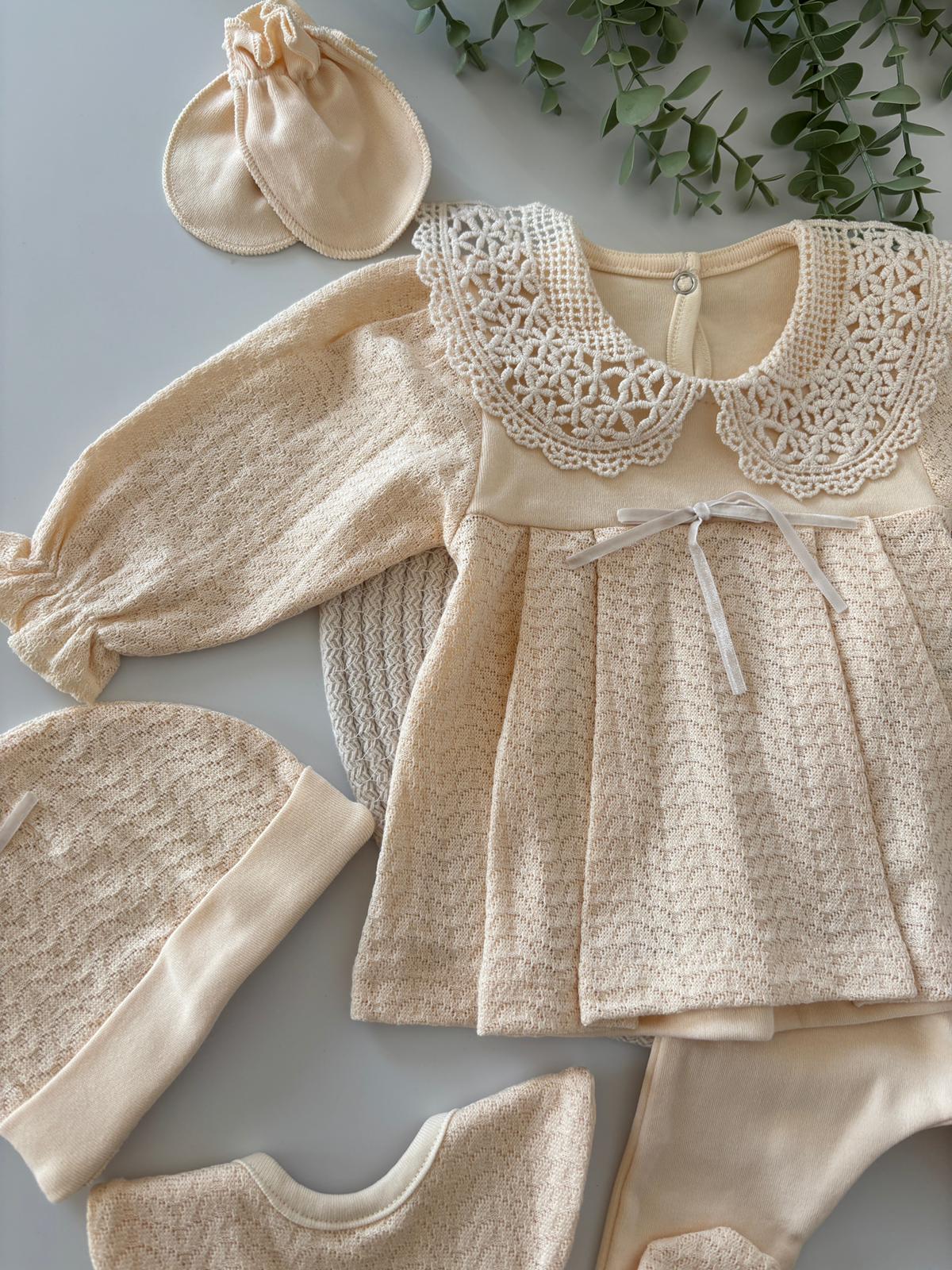 Kız Bebek 0-3 Ay NATALIA 5’li Hastane Çıkış Seti Krem Renk