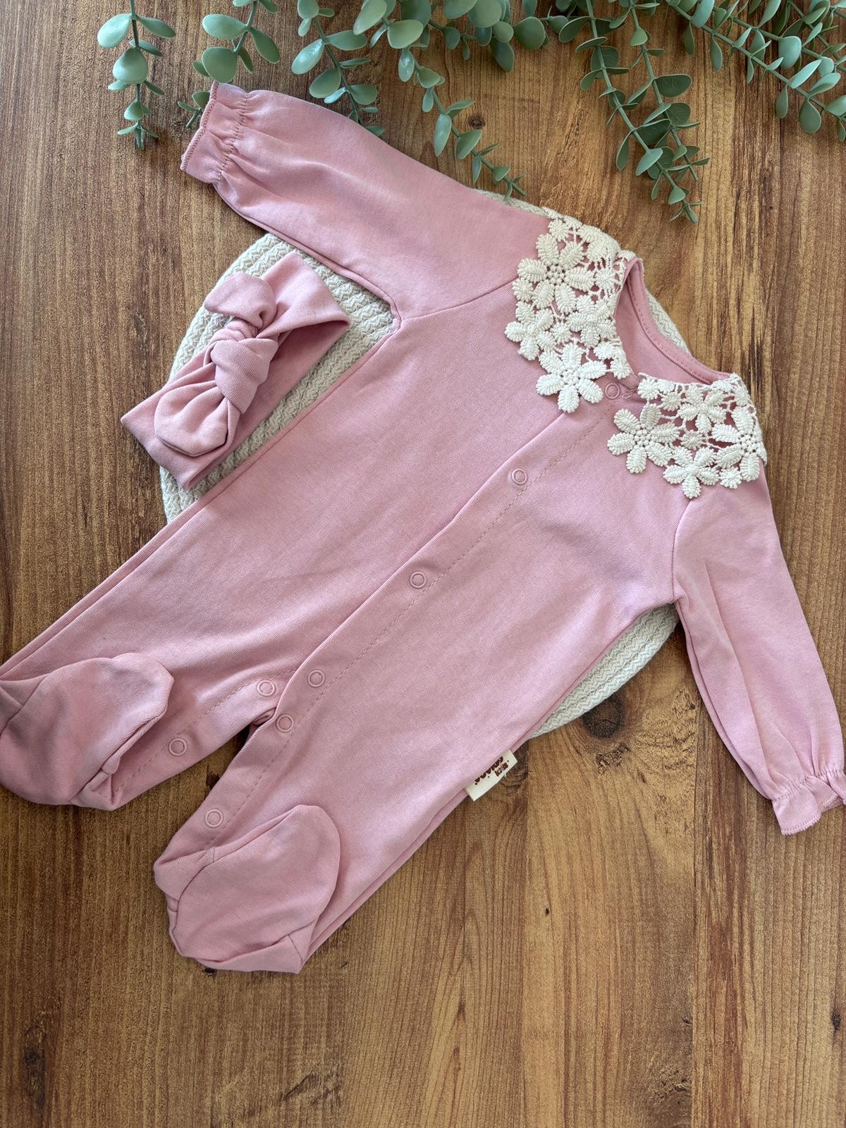 Kız Bebek Dantel Yakalı Tulum Pembe Renk