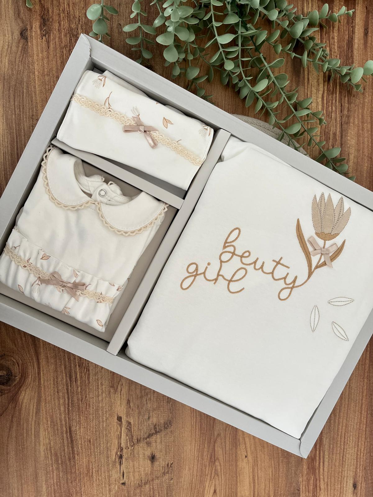 Kız Bebek 0-3 Ay Beauty Girl Kutulu Set Ekru Renk