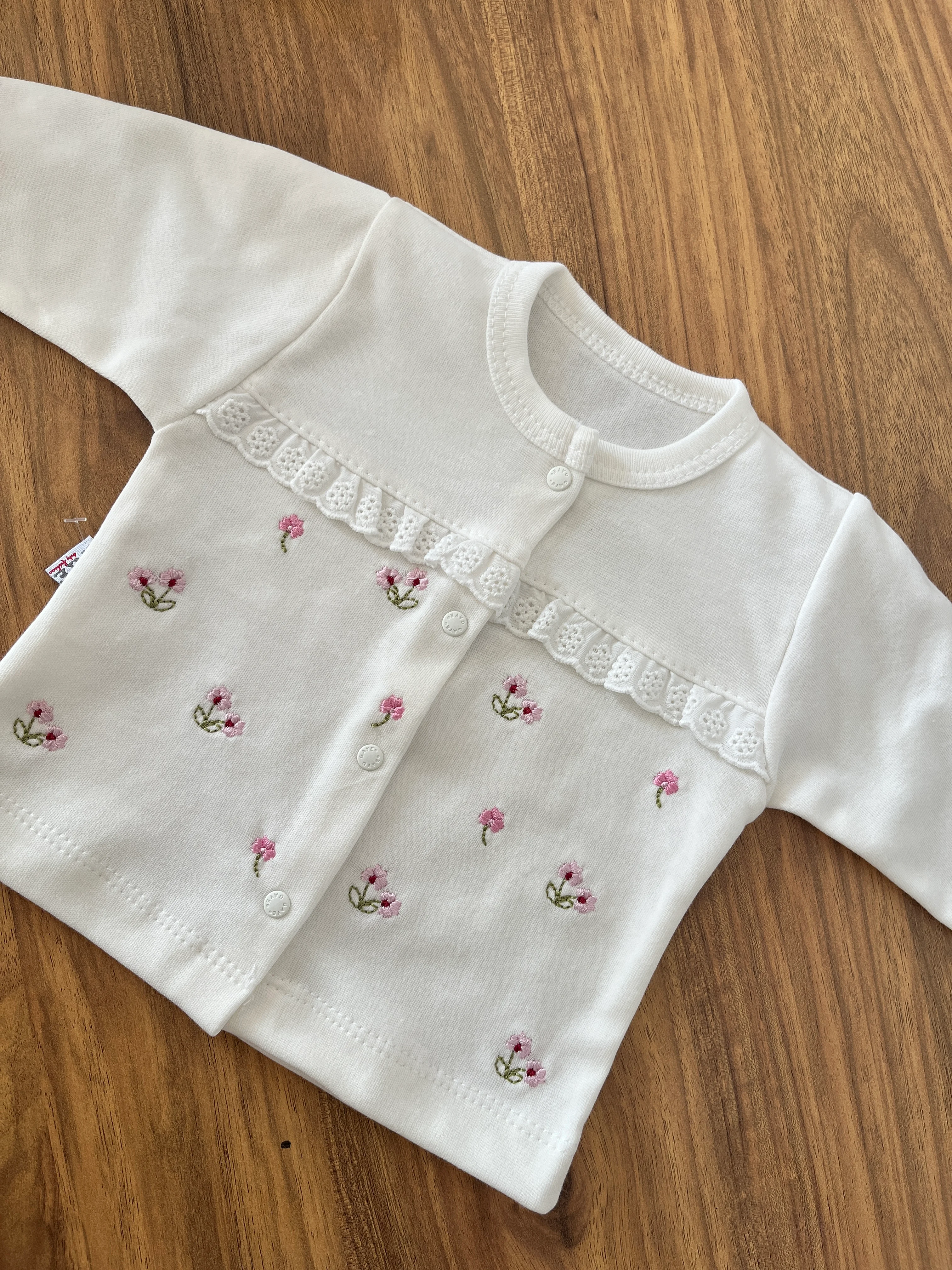 Kız Bebek 0-3 Ay Çiçek Nakışlı 5'li Set Ekru Renk