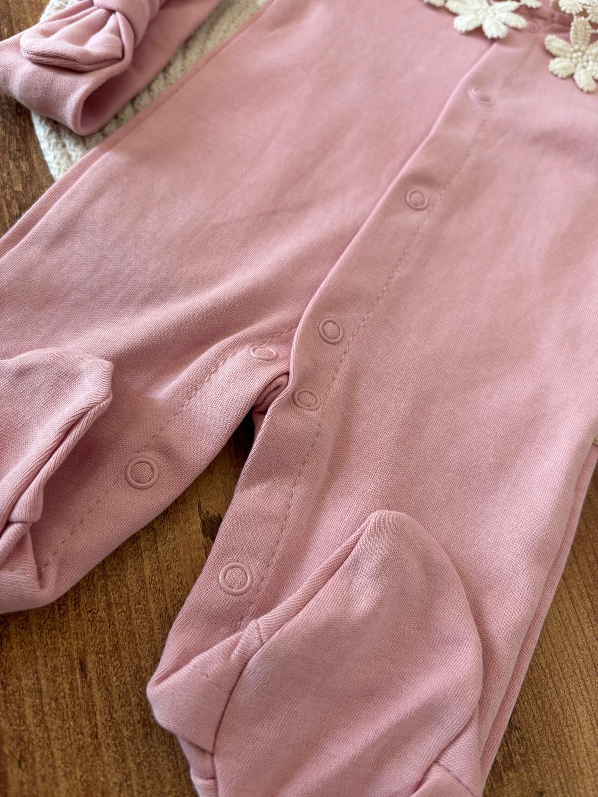 Kız Bebek Dantel Yakalı Tulum Pembe Renk