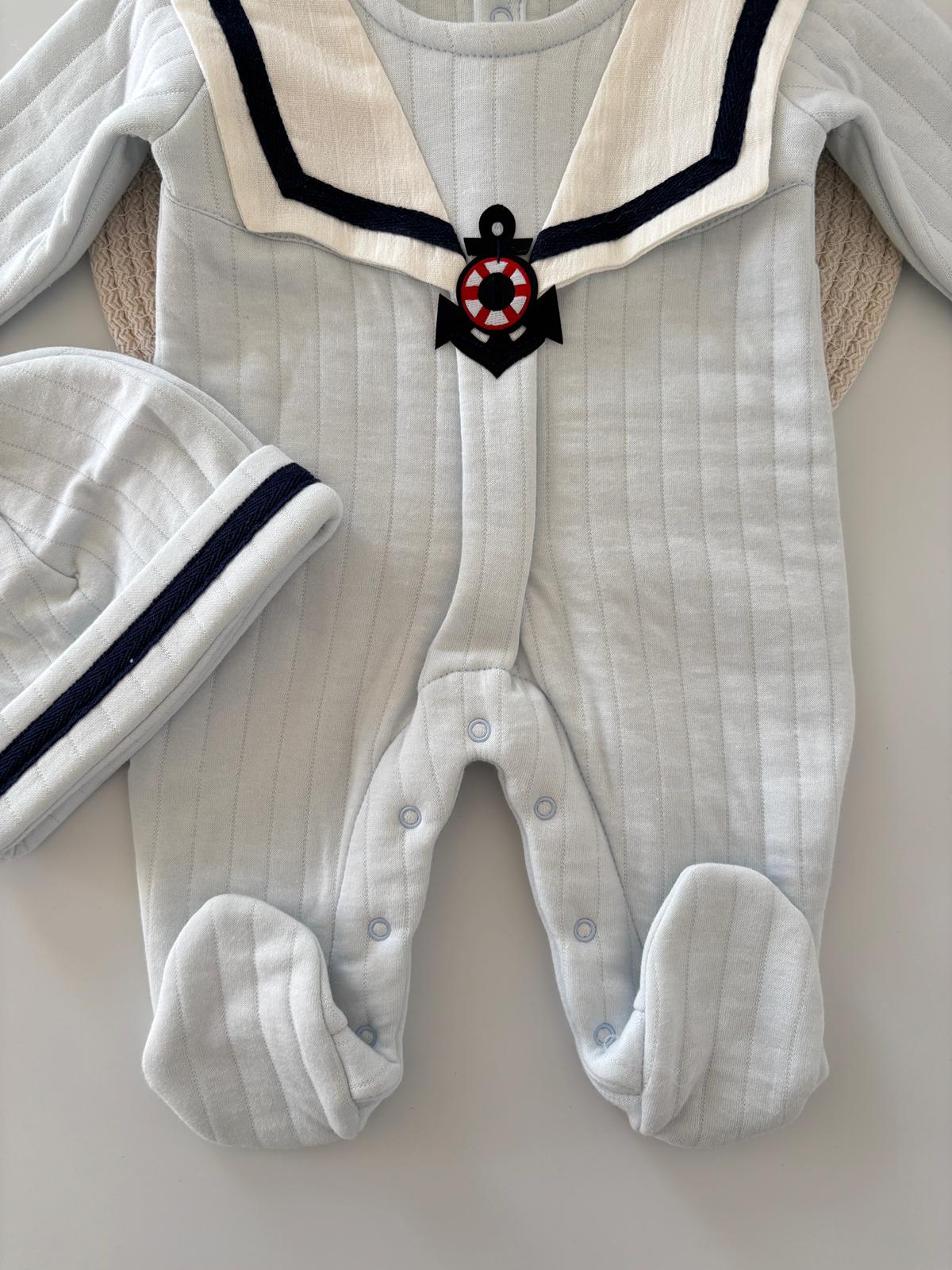 Erkek Bebek Premium Bahriyeli Tulum Mavi Renk