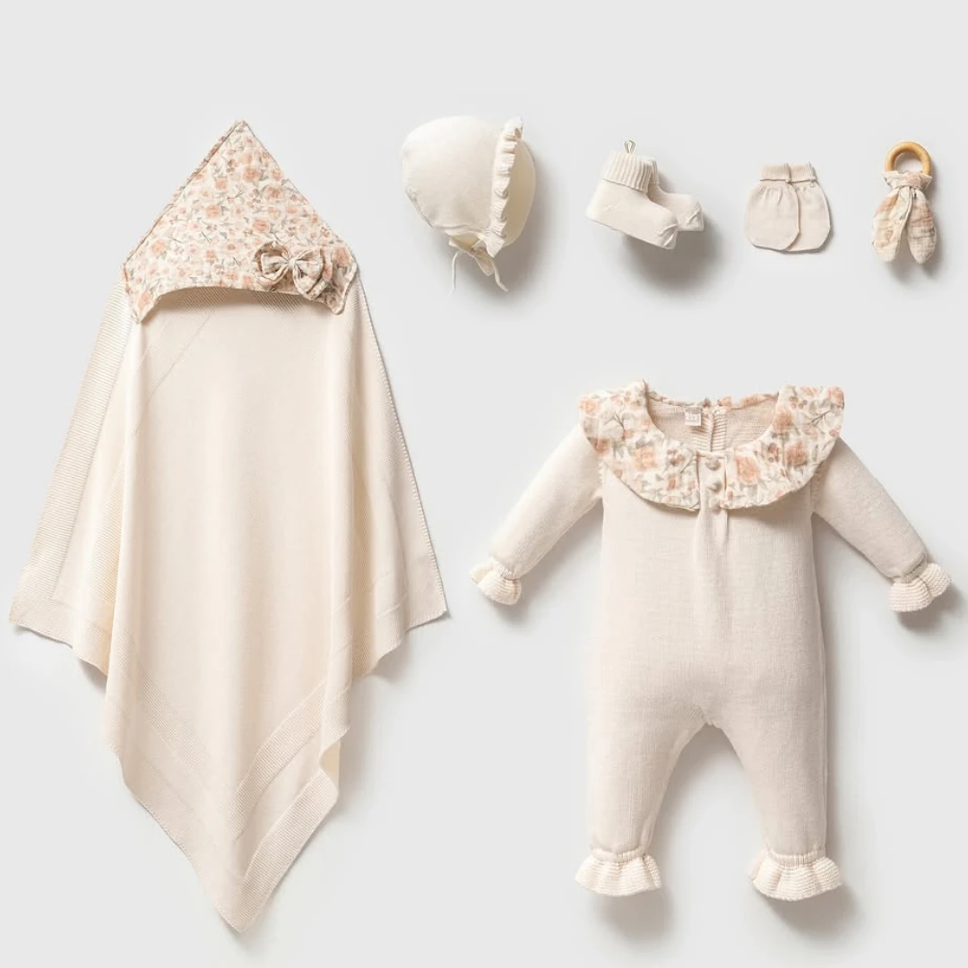 Vintage 6 Parça Hastane Çıkış Seti Krem Renk