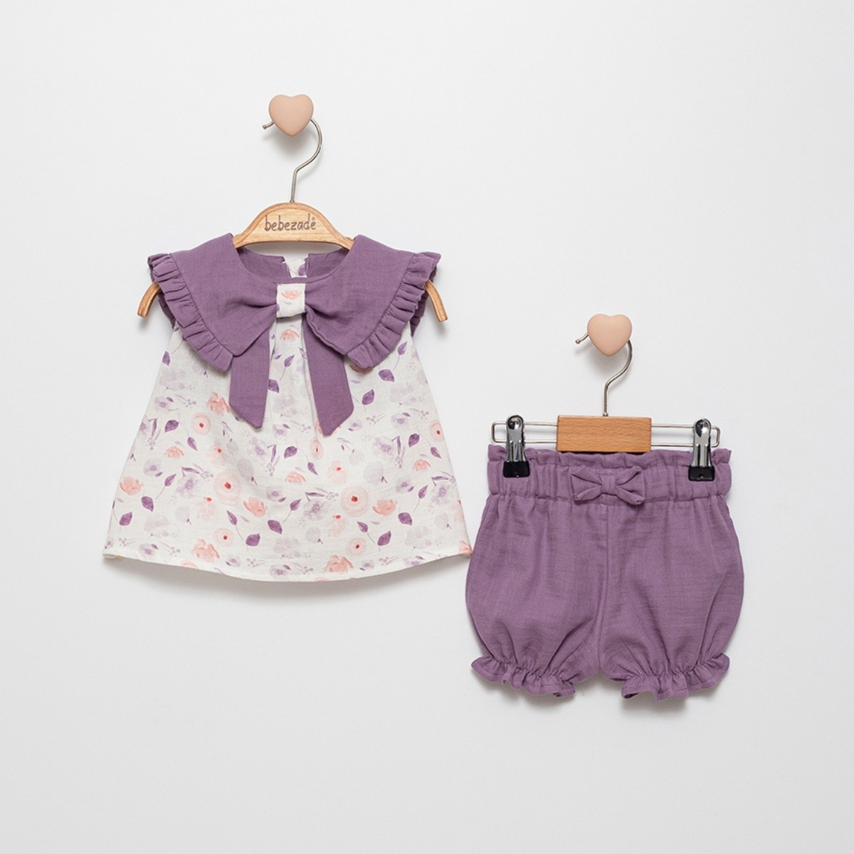 Kız Bebek Flowers Müslin Takım Mor Renk