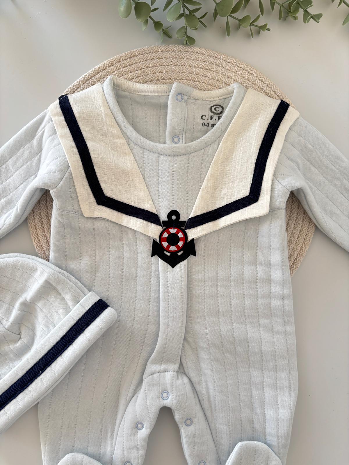 Erkek Bebek Premium Bahriyeli Tulum Mavi Renk