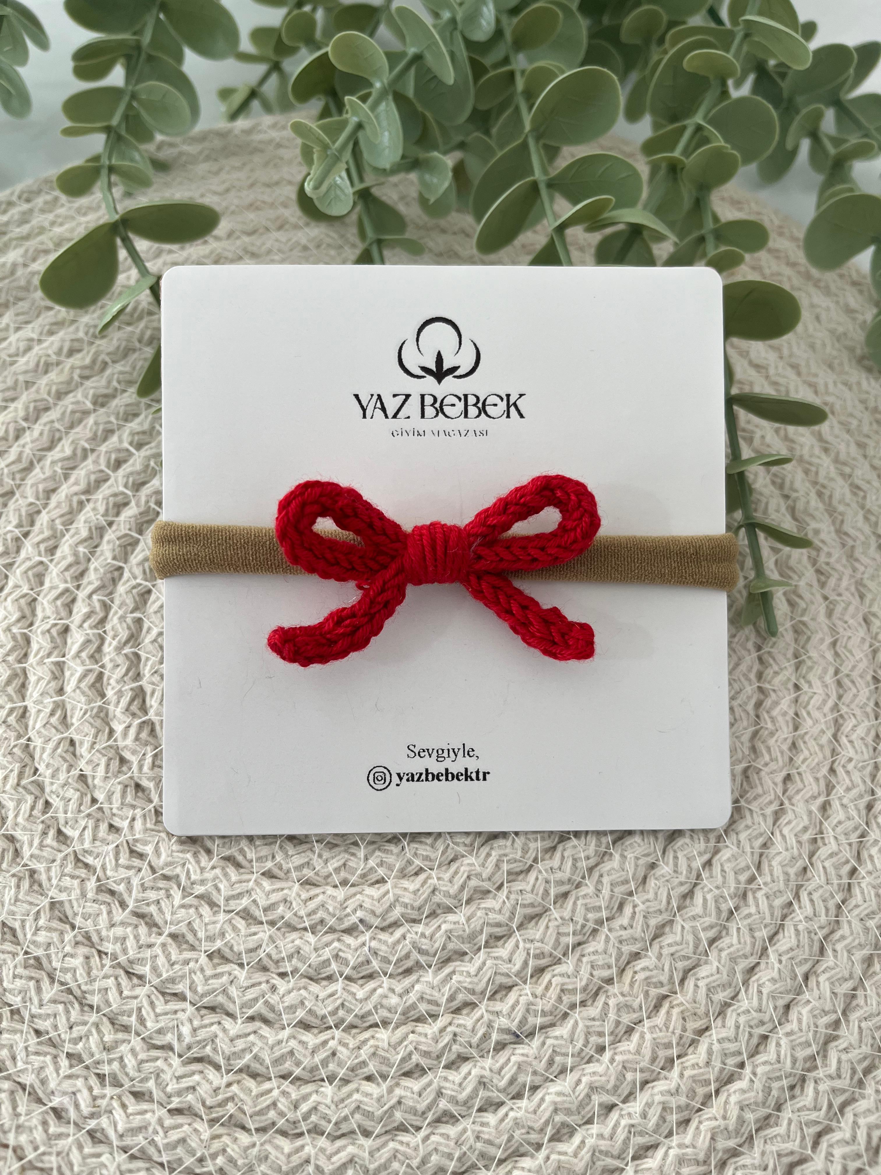 Viola Örgü Kırmızı Renkli Fiyonk Bandana