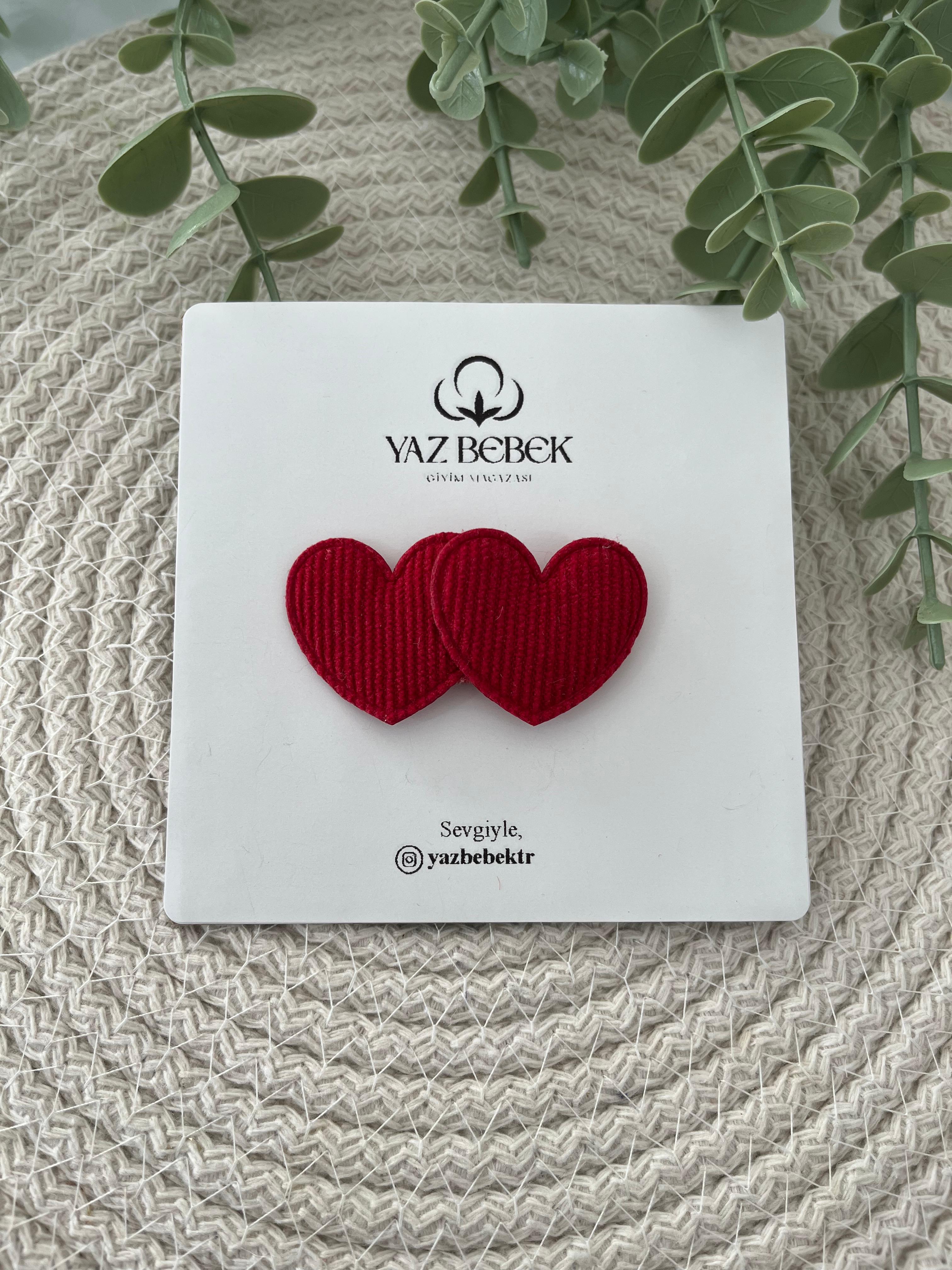 Kadife Dokulu Kırmızı Kalp Toka