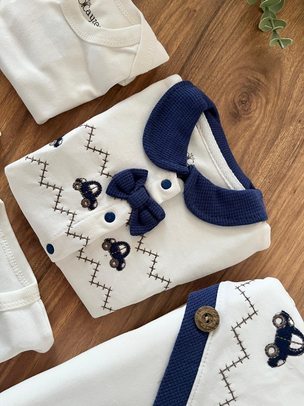 Erkek Bebek Pamuklu Araba Baskılı 0-3 Ay 10'lu Hastane Çıkışı