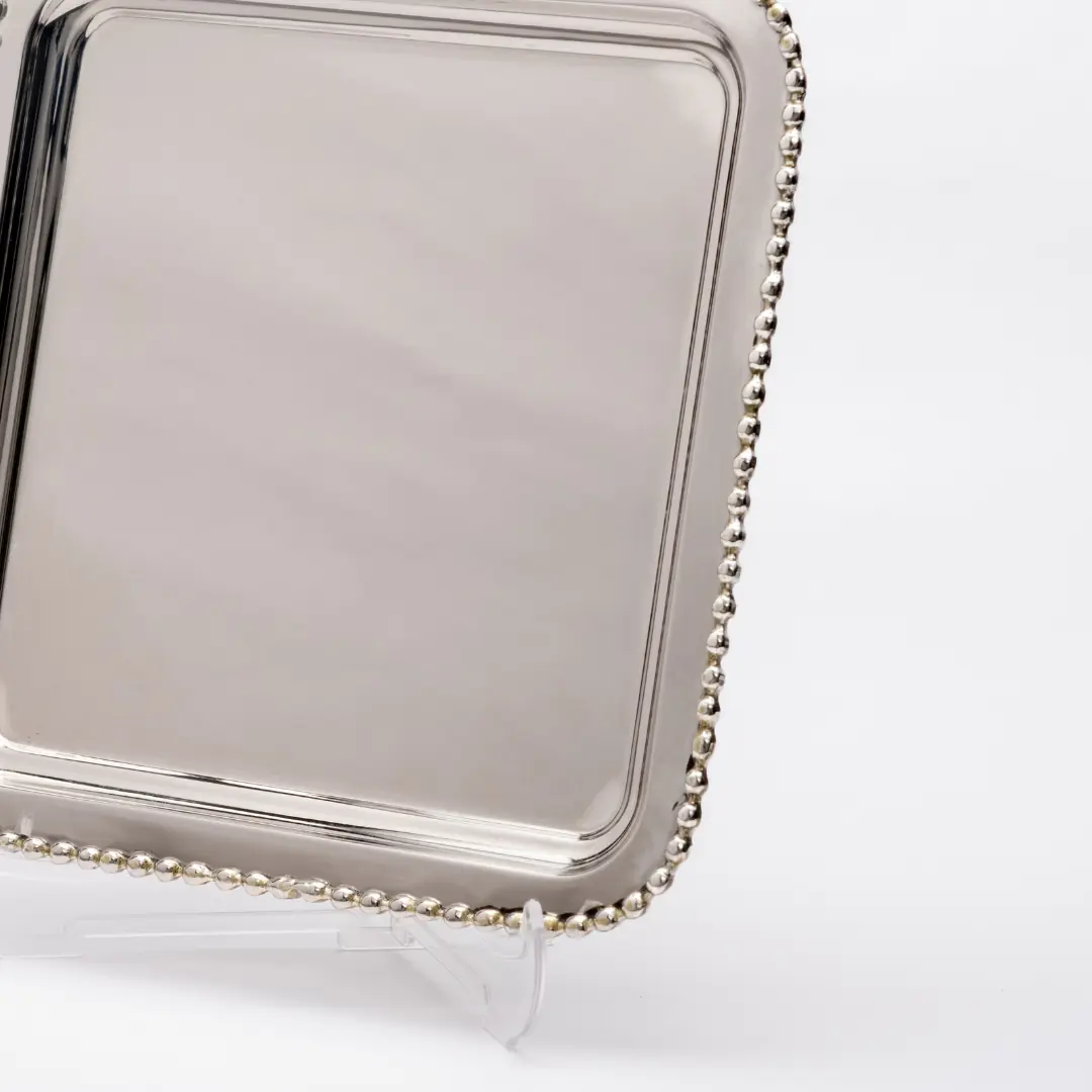 Silver Beaded Oval Tray