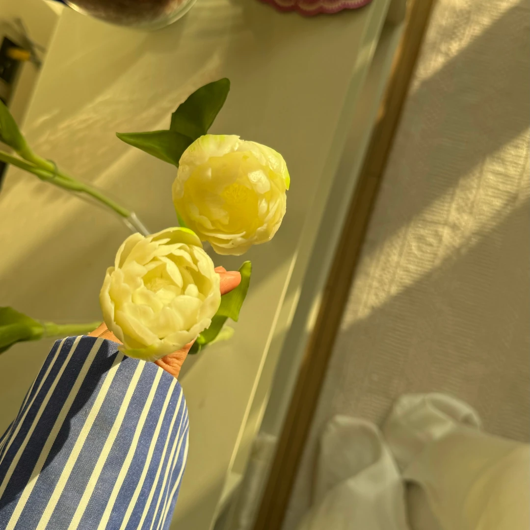 Islak Dokulu Yapay Lale - Beyaz 39 cm