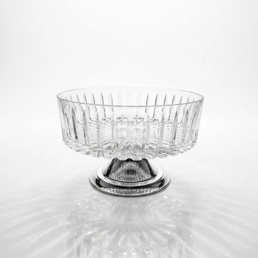 Silver Footed Vertically Striped Crystal Bowl 25 cm