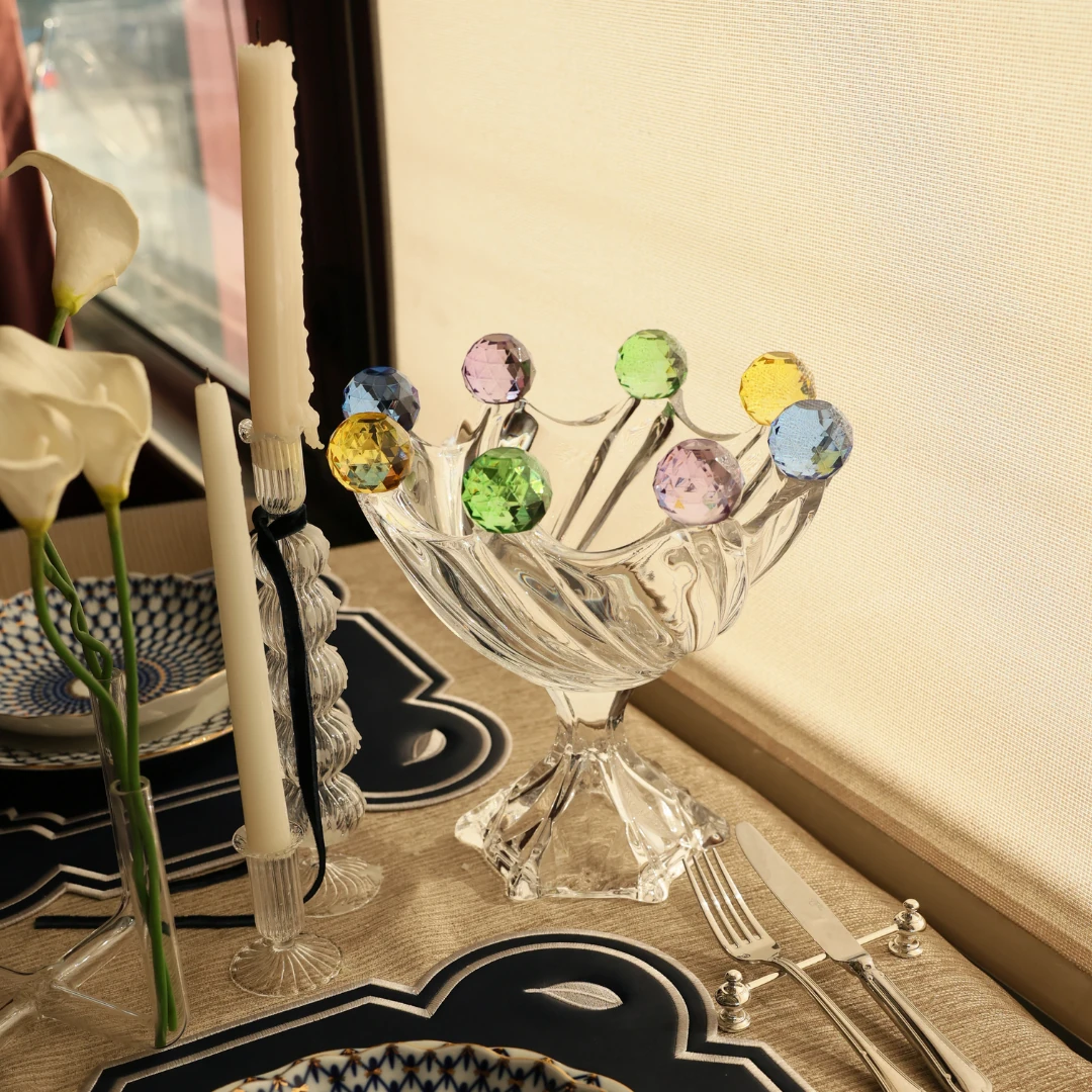 Kristal Ayaklı Renkli Top Meyve Kasesi