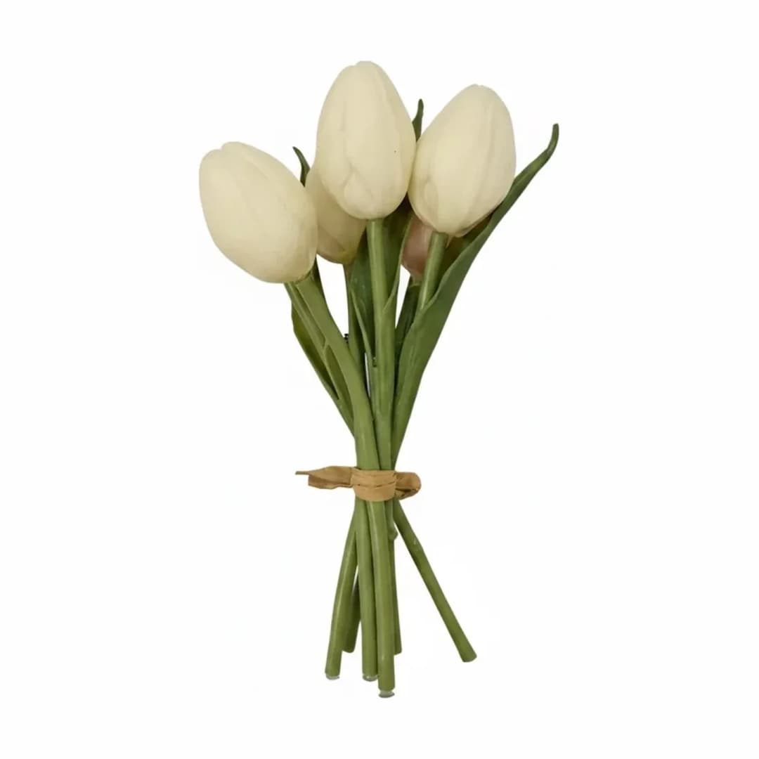 أبيض صغير صناعي بملمس طبيعي زهرة التوليب 16 cm