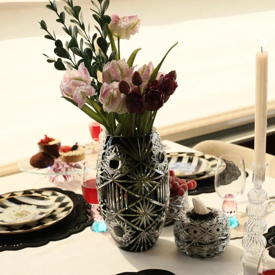 Diamond Siyah Kristal Vazo 45 cm