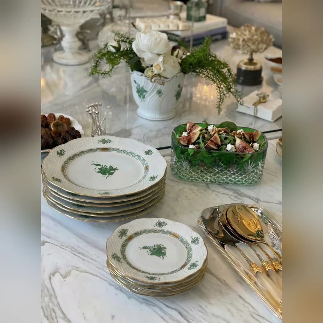 وعاء كريستال أخضر شراشيب نقش مستطيل 11*24 cm