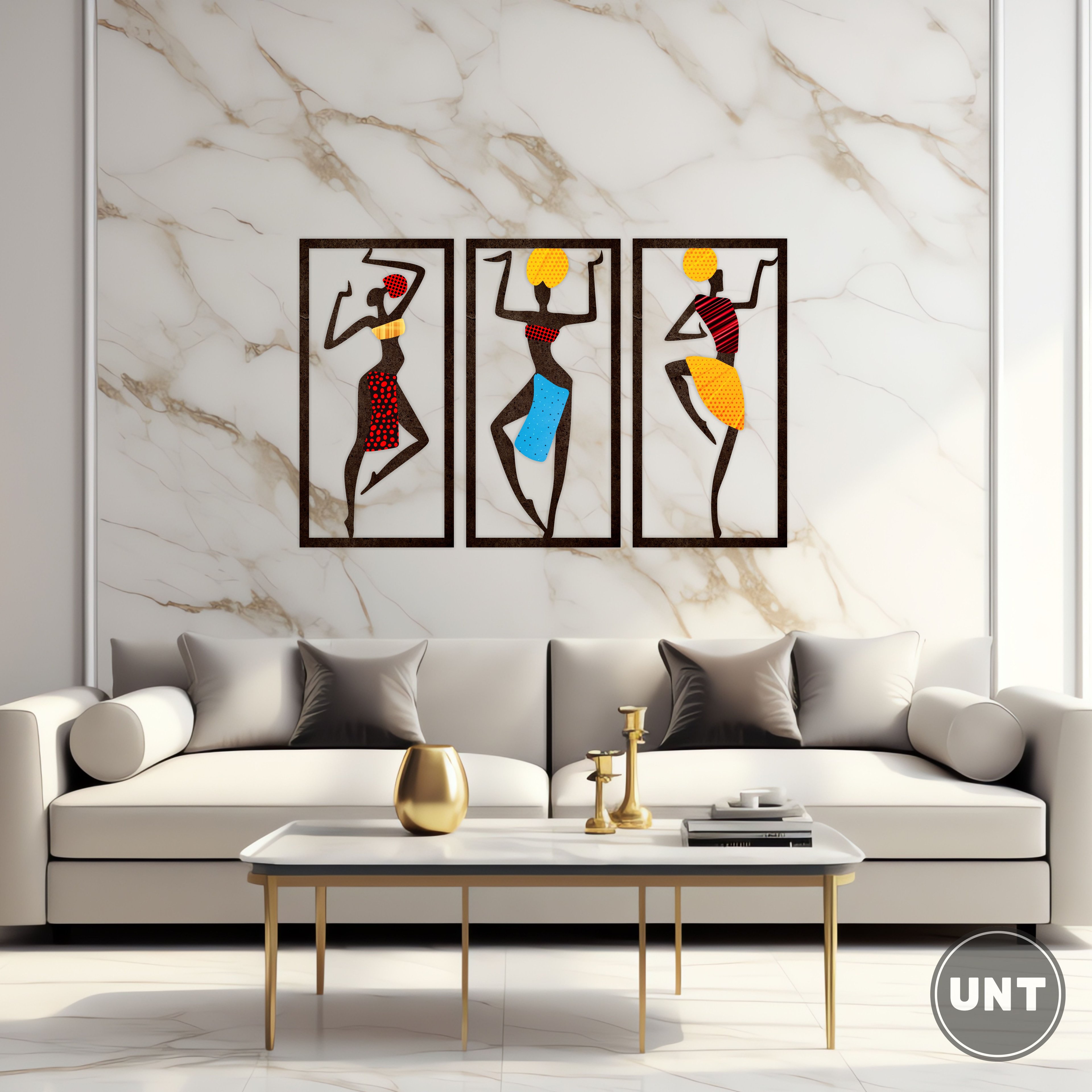 Afrikalı Kadınlar Figürlü Duvar Dekoru Ahşap Dekoratif Renkli Tablo Wall Decor