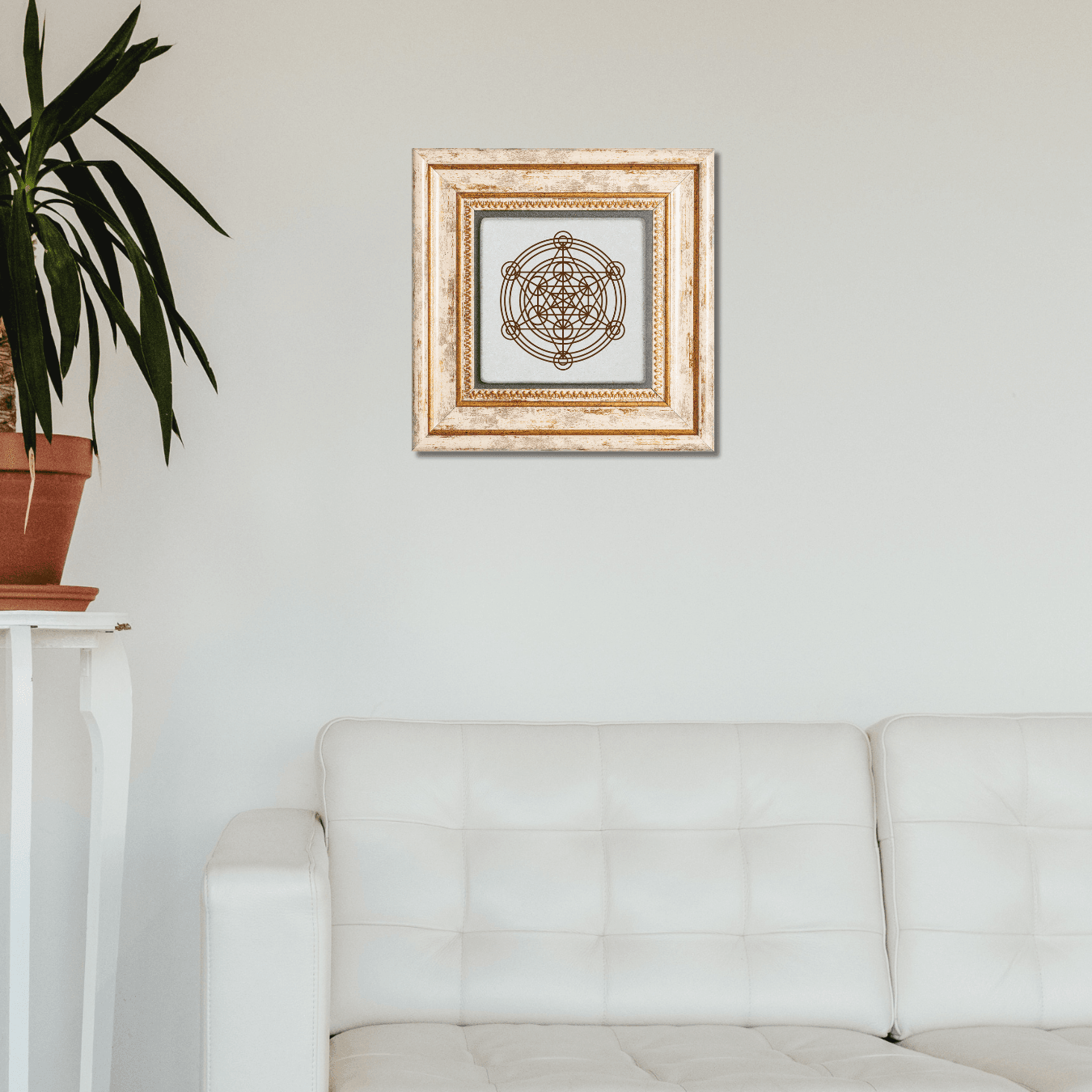 Sacred Geometry Yaşam Çiçeği Sri Yantra Torus Temalı Taş Duvar Dekoru Çerçeveli Dekoratif Taş Tablo Wall Decor